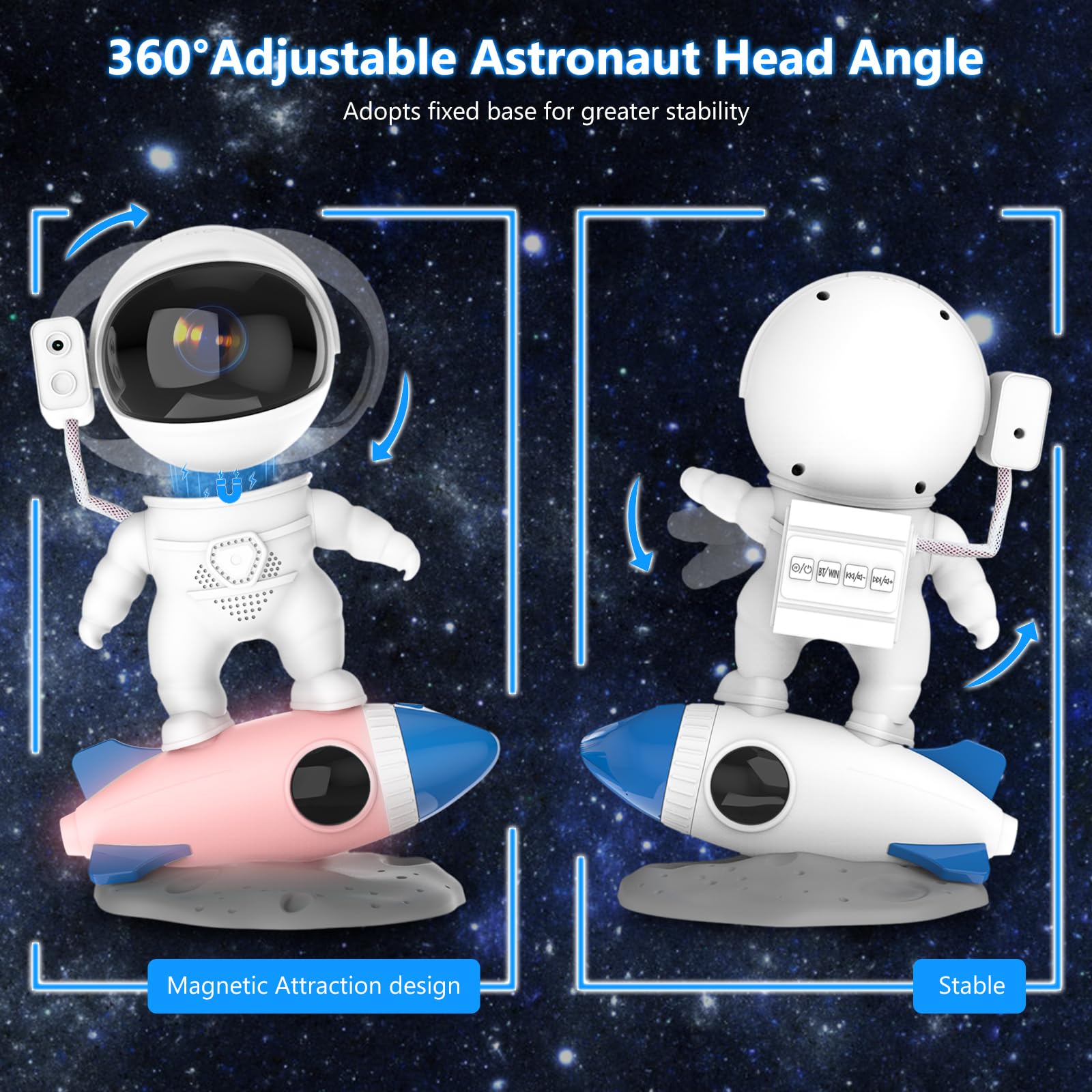 Astronaut Sternenhimmel Projektor, LED Sternenprojektor Nebula Explorer, Sternenhimmel Projektor Kinder mit Bluetooth Lautsprecher,Einstellbare Helligkeit und Geschwindigkeit 360° Rotation