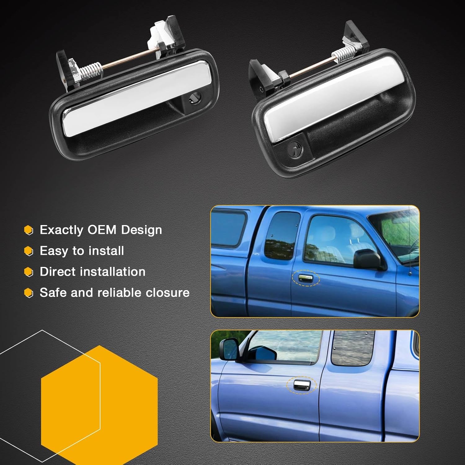 Gledewen 2PCS Exterior Door Handle Front Rear Driver Side, Outside Right Passenger Handle with Chrome Lever, Compatible with 1989-1995 Toyota Pickup, 90-95 4Runner, Replaces# 6922089111 6921089111