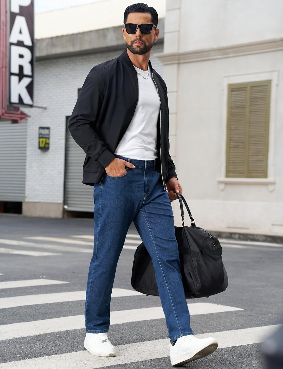 Cotrasen Men's Jeans Regular Fit Stretch Denim Pants Straight Classic Casual Pants - Image 6