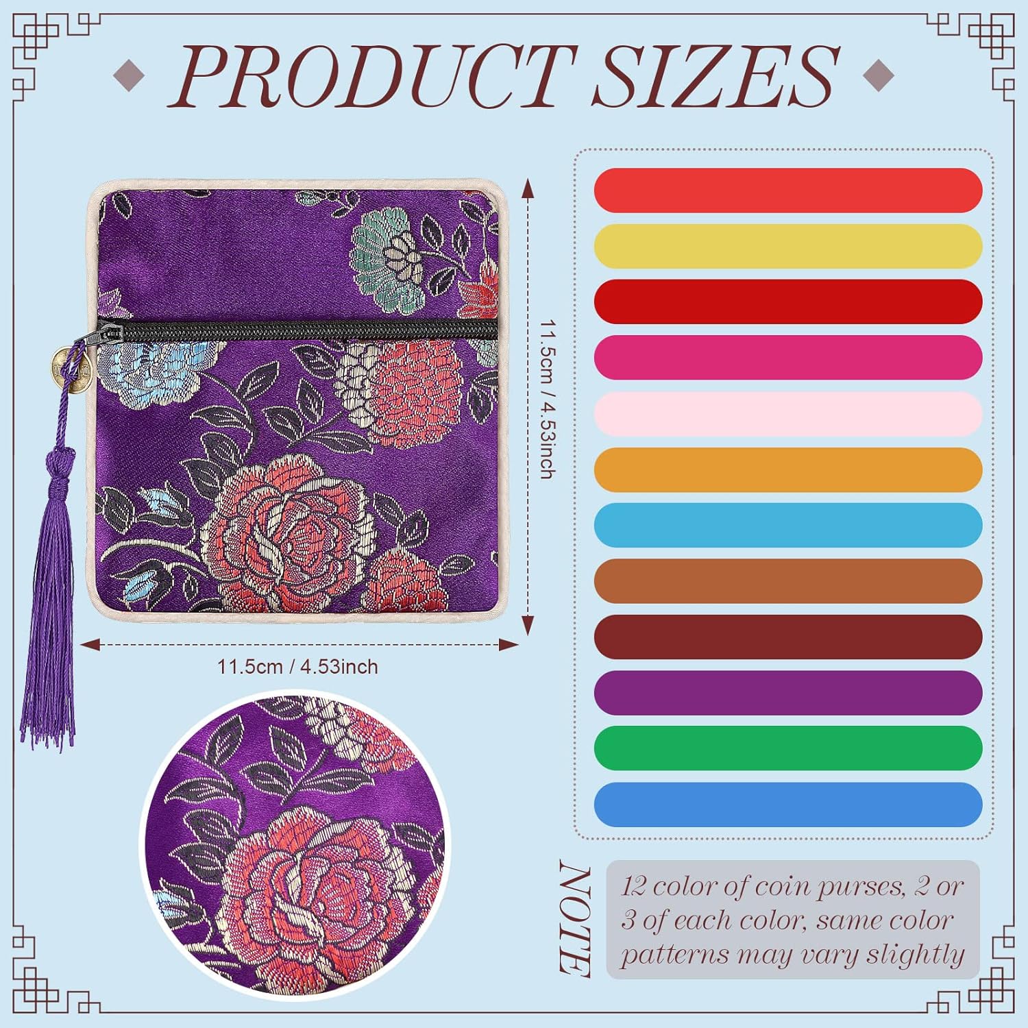 LEIFIDE 30 Pcs Jewelry Silk Purse Pouch Chinese Silk Brocade Coin Purse Zipper Jewelry Bag Gift Pouch with Tassel Small Chinese Embroidered Organizers Pocket for Women Girls Necklace Earring Bracelet - Image 2