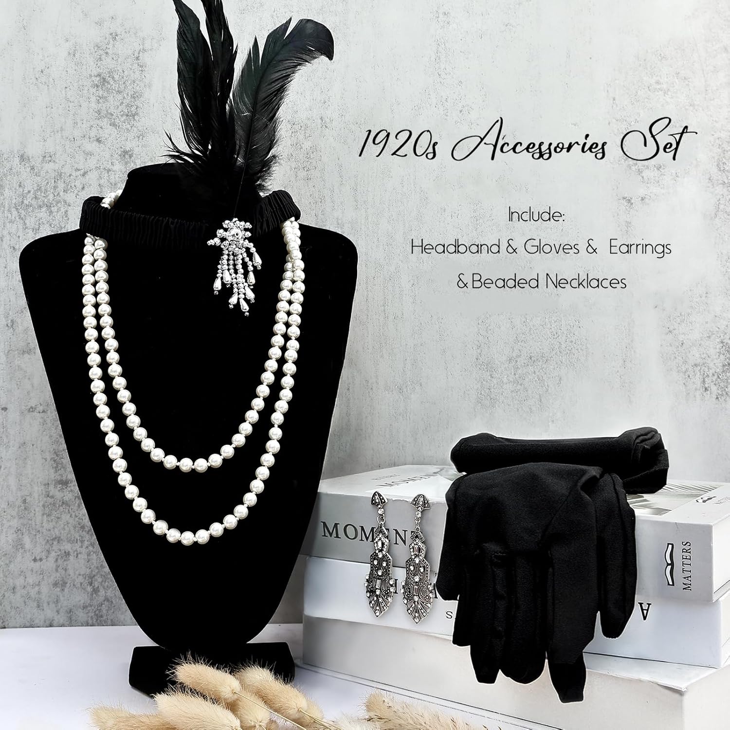 Serre-tête à Plumes Style Années 1920, Collier De Fausses