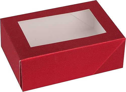 Miniatura 2 de Hammont Caja de ventana con seis secciones, paquete de 6, 7 x 5 x 2.5 pulgadas, cajas de panadería de diseño único de color rojo perfectas para