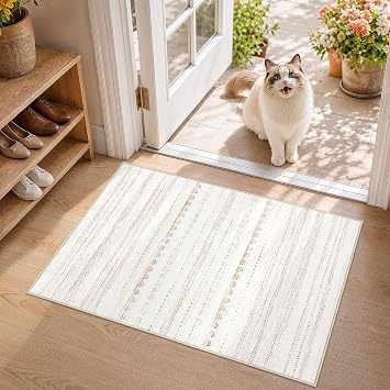 Nakagishi Boho 2x3 Washable Area Rug Non Slip Carpet for Entryway Beige
