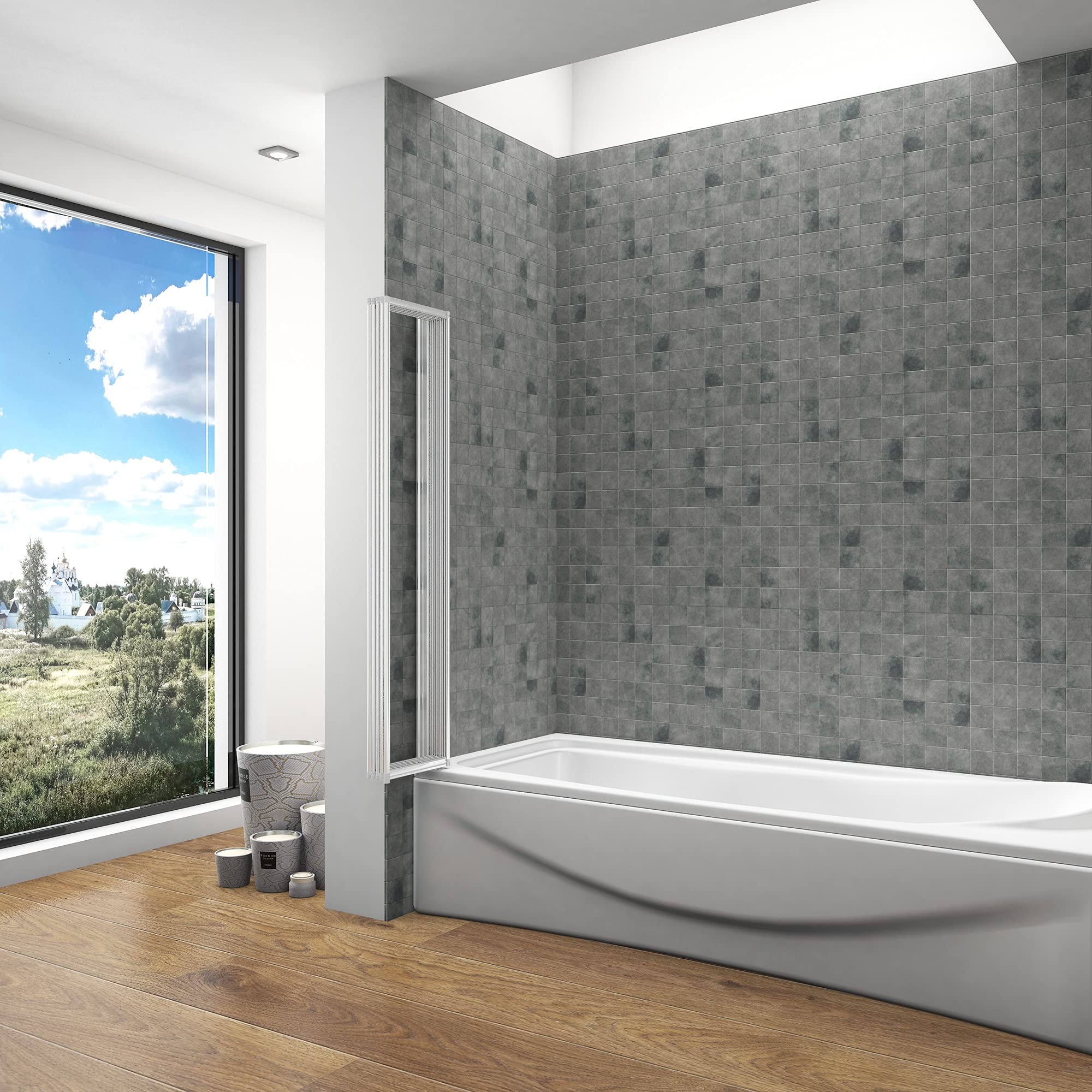 OCEAN ITALY Sopravasca da Bagno Doccia 120x140 cm 5 ante Pieghevoli a Libro Vetro Temperato 4 mm Profilo Argento Opaco
