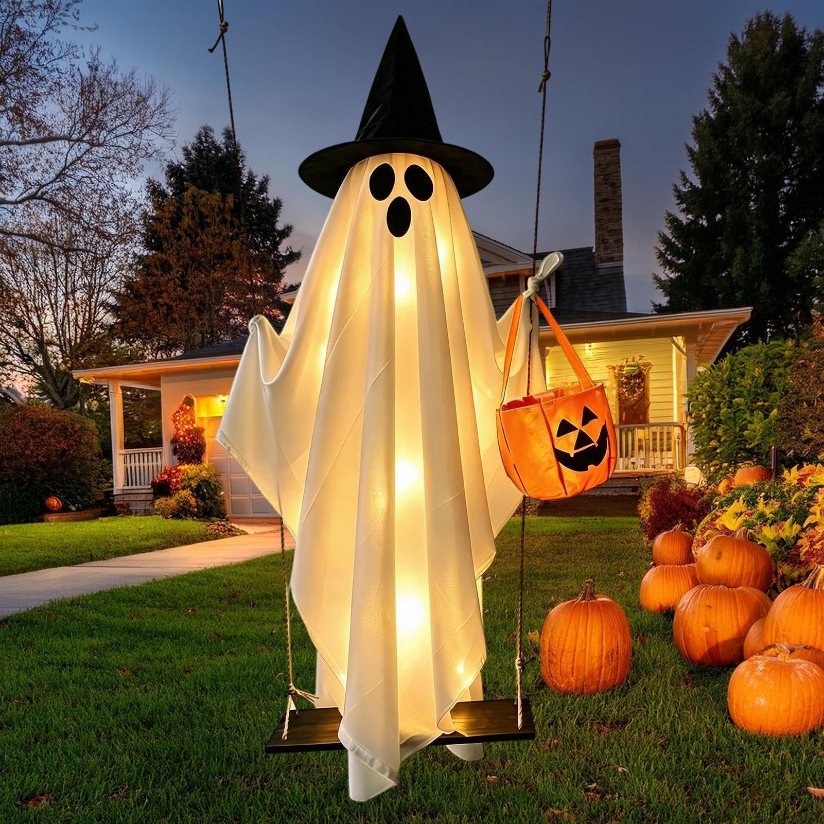 Schwingendes Gespenst 1,5 m beleuchtete Halloween-Dekoration mit | Horror Gespenst Deko-Ornamente Für Party, Spukhaus, Hof, , , Fenster Und Den Garten