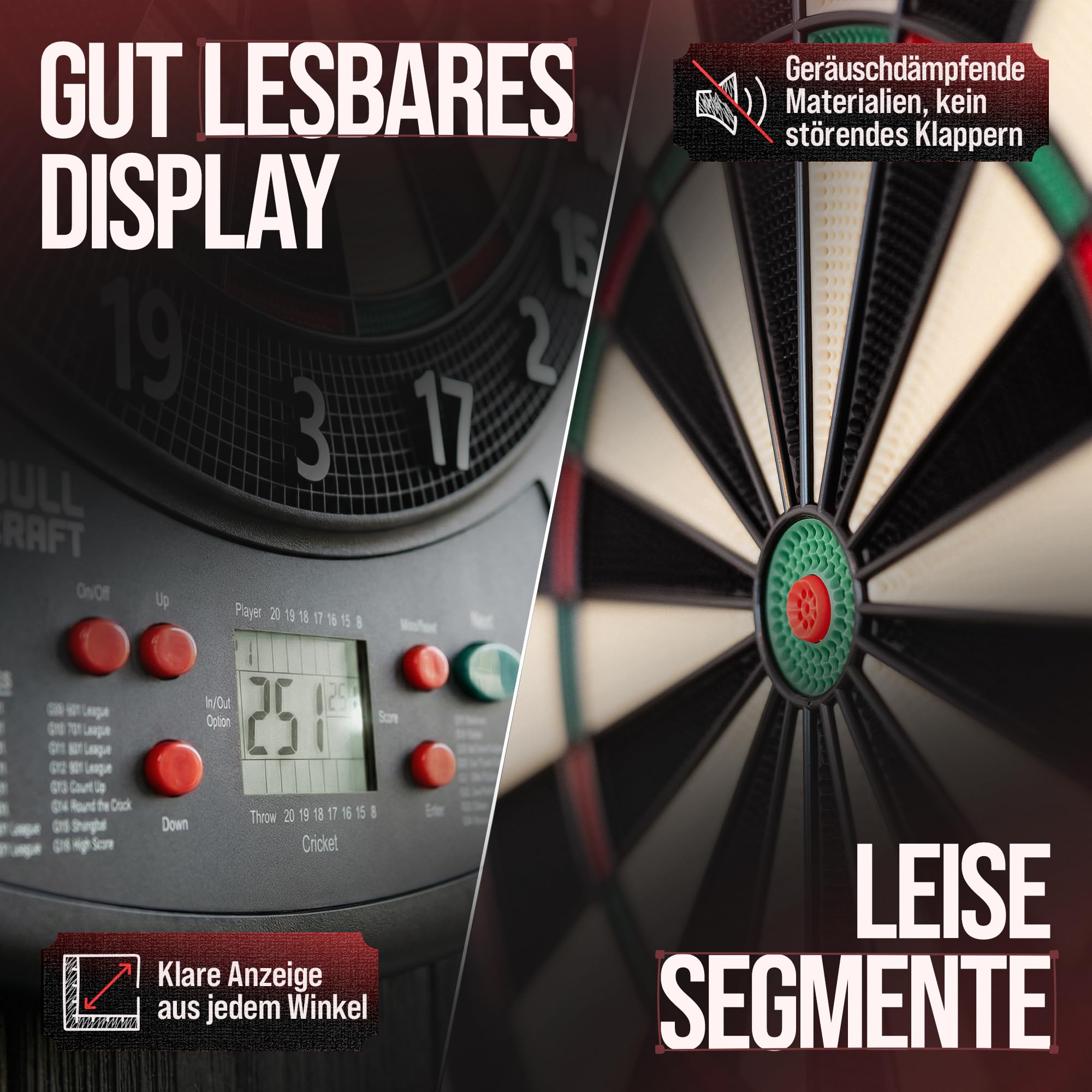 Diana electrónica – [el estándar del torneo] – Diana profesional E en alemán – Juego completo incluye dardos electrónicos, diana inalámbrica utilizable – diana blanda