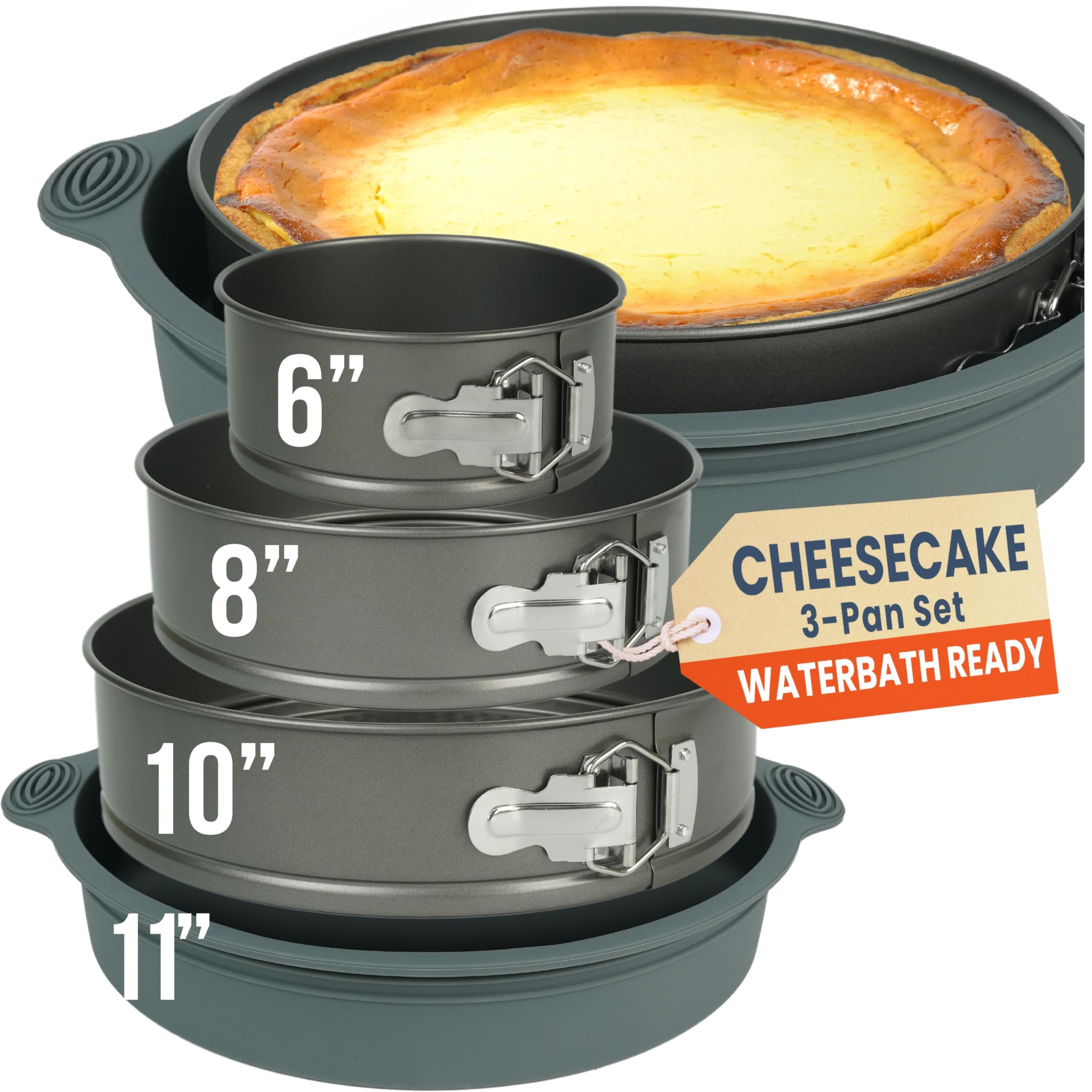 NONSTICK Spring Form Pan for Cheesecake 6/8/10 Inch with SILICONE PROTECTOR for Mess-Free WATER BATH BAKING Without Foil or Parchment Paper - Durable