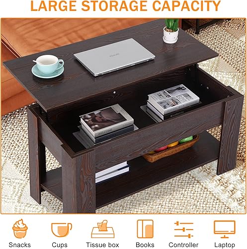 Miniatura 13 de Mesa auxiliar moderna, blanca, elevadora, madera, estante de almacenamiento, 28 x 28 x 24 pulgadas Blanco,Negro