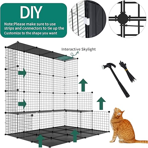 Miniatura 6 de YITAHOME Jaula para gatos de interior Catio DIY para gatos, corralito de metal para gatos de 3 niveles, jaula para mascotas con hamaca extra grande
