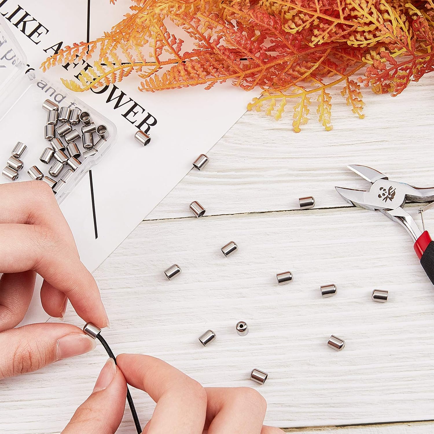 UNICRAFTALE 50pcs 4mm Column End Caps Stainless Steel Cord Ends Leather Cord End Caps Cord End Caps Terminators Cord Finding for Jewelry Making Kit, Stainless Steel Color