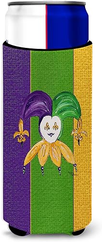 Caroline's Treasures 8368MUK Jester Mardi Gras Ultra Hugger para latas delgadas para latas delgadas, funda para enfriar, lavable a máquina, funda