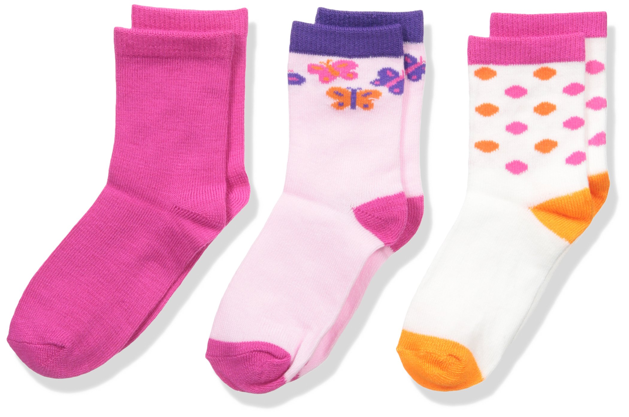 Fruit of the Loom Baby Girl's 3 Pack Scattered Butterfly Crew Socks