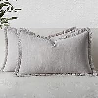 Vista 40 de MIULEE Juego de 2 fundas de almohada bohemias de lino neutro, fundas de cojín decorativas con flecos para sofá, cama, sala de estar, decoración