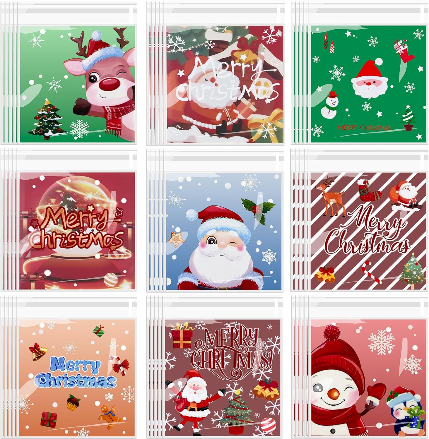 SHBLOMK 450PCS Christmas Cellophane Candy Bags, 9 Styles