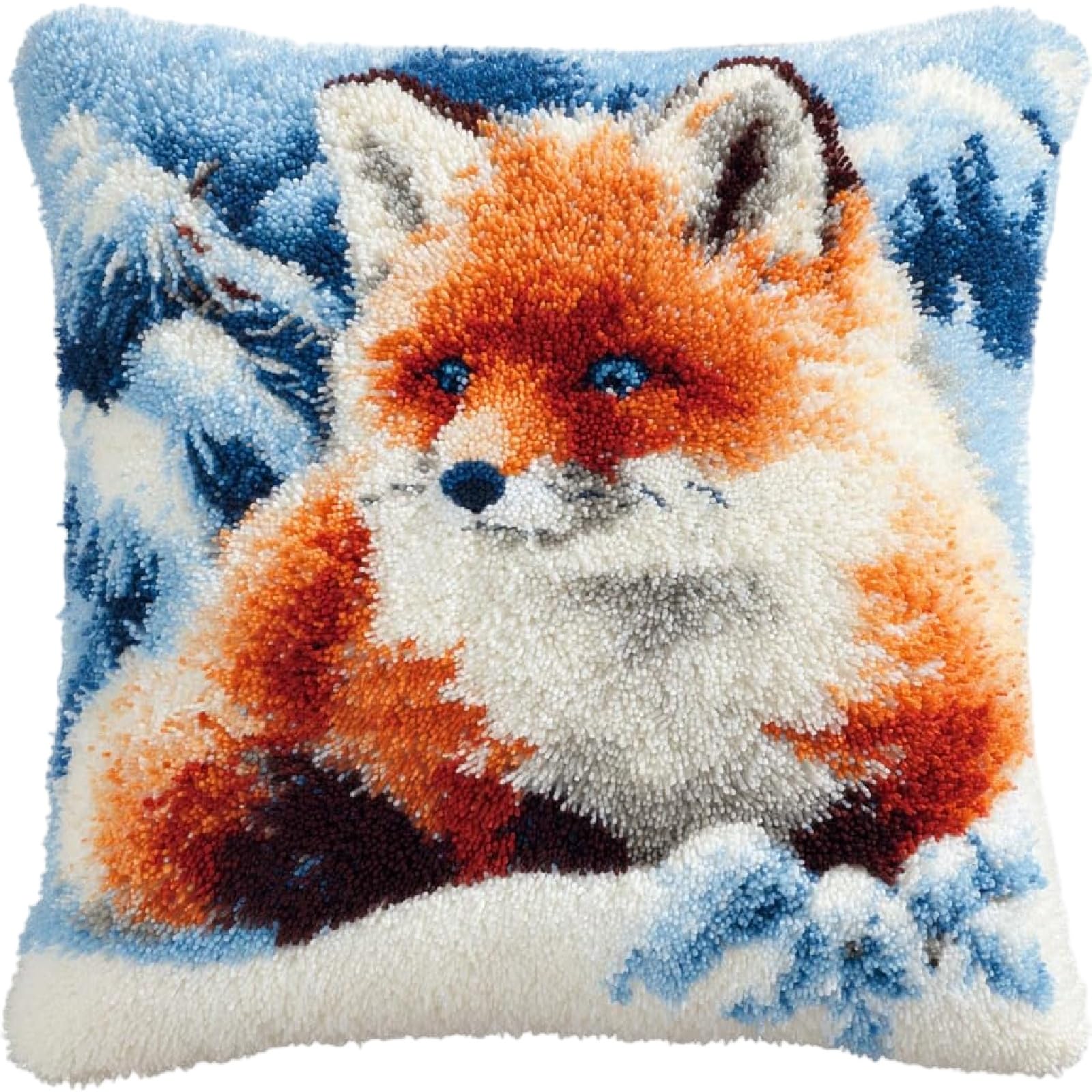 ZUHK DIY Latch Hook Cushion Kit - Cross Stitch Yarn Craft Set fit for Beginners and Adults, Sofa Decor 43x43cm (Fox)
