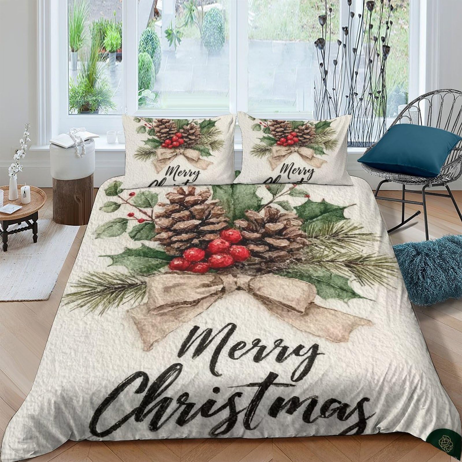 Ctjqhvkz Style-6 3D Printed Pinecone Christmas Fitted Sheet Microfiber Holiday Red Berry Bed Cover For Bedroom Guest Room Decor Single（135X200cm）