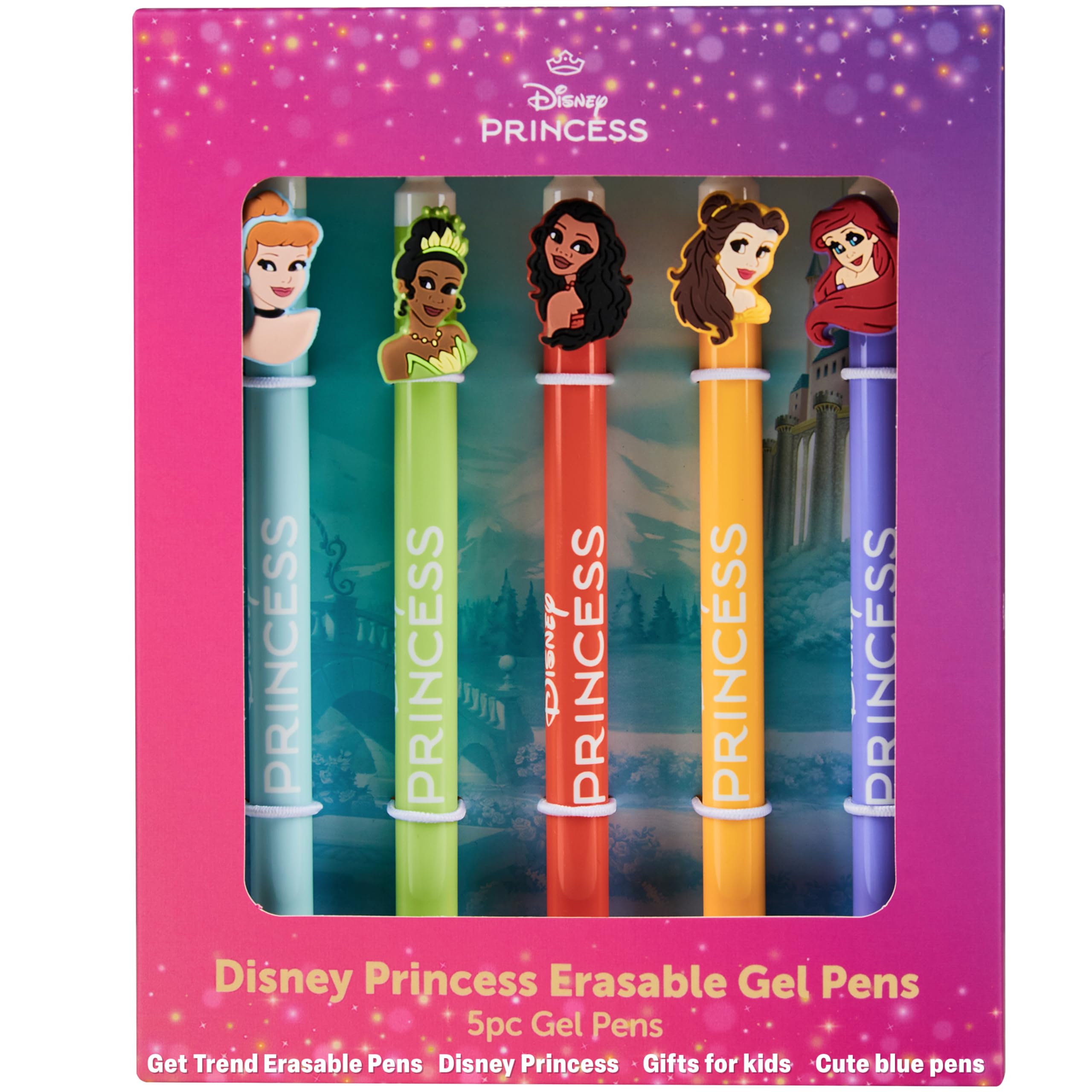 Get Trend Disney Princess Pens 5 Pack Erasable Gel Pens Cinderella Ariel School Supplies Stationery Set Rollerball with Blue Ink Gifts for Girls (Princess)