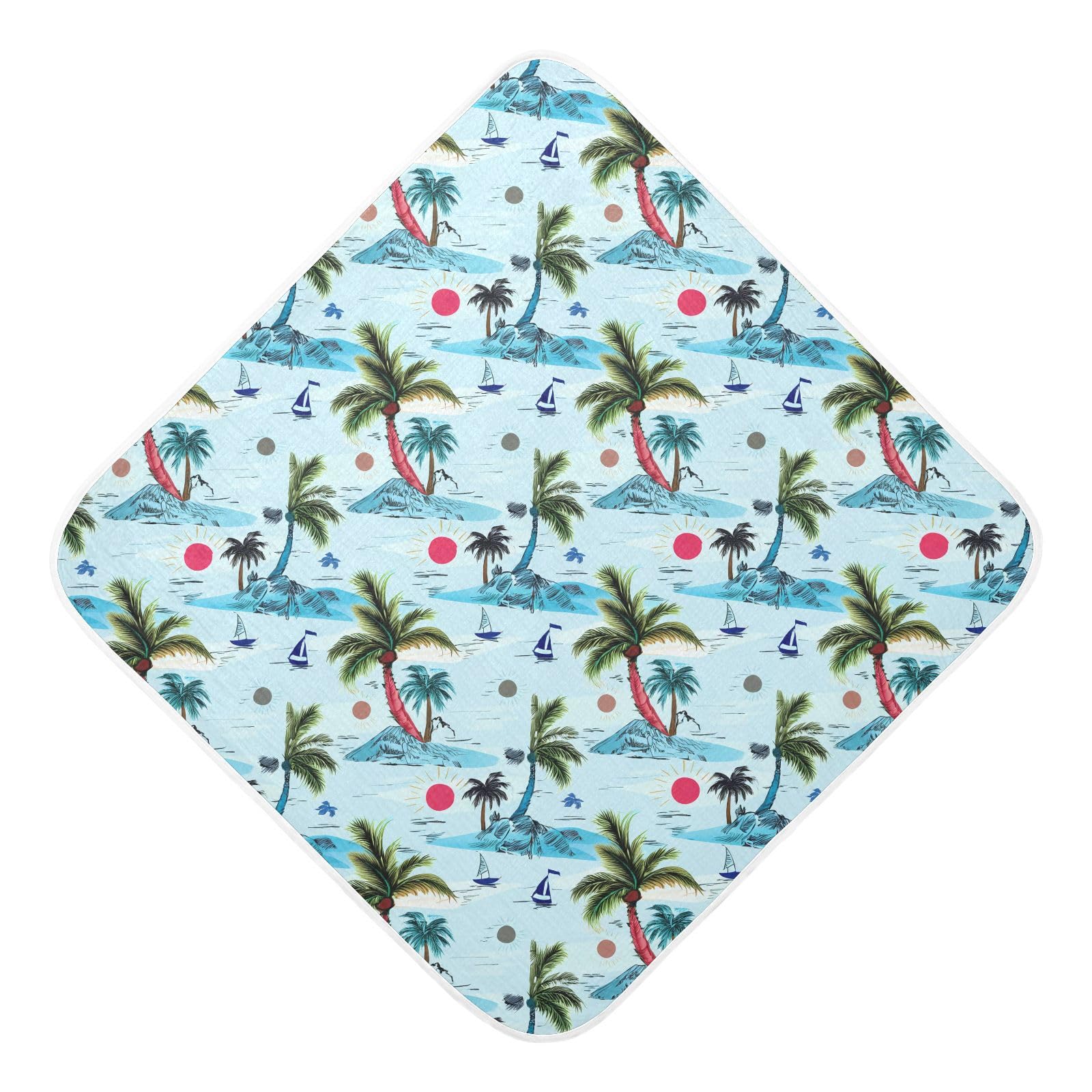 Msyxl Tropical Palms Blue Hooded Towel - Ultra Soft & Absorbent Muslin Cotton Bath Towel for Babies, Toddlers, Newborn - Boys & Girls Essential 30