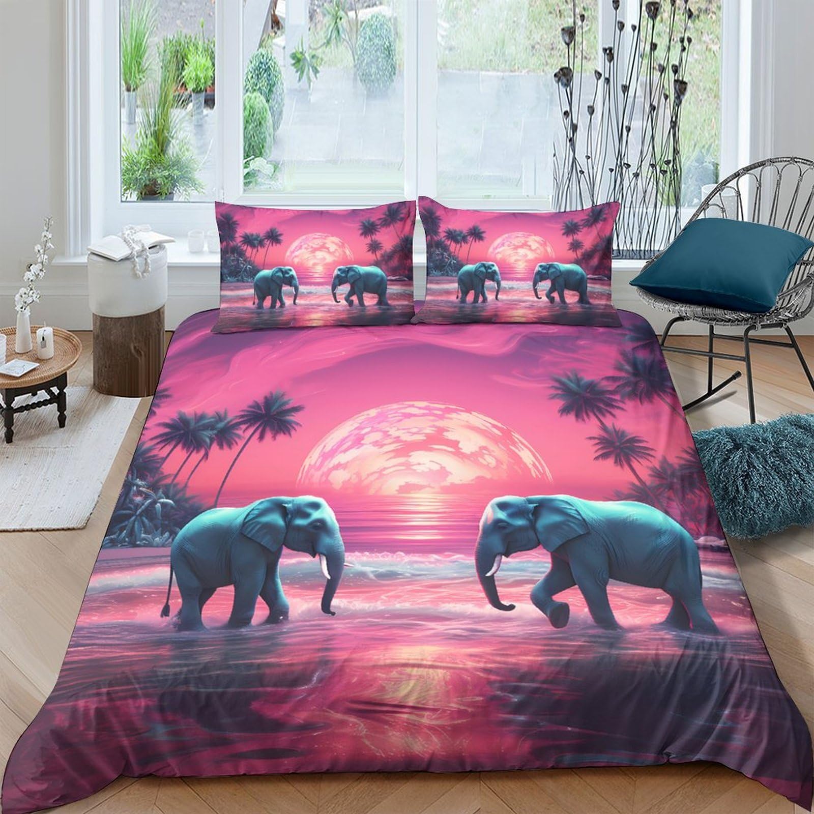 Ctjqhvkz Style-4 3D Printed Sunset Elephant Fitted Sheet Microfiber Soft Bed Cover For Bedroom Dorm Guest Room Decor Protection Single（135X200cm）