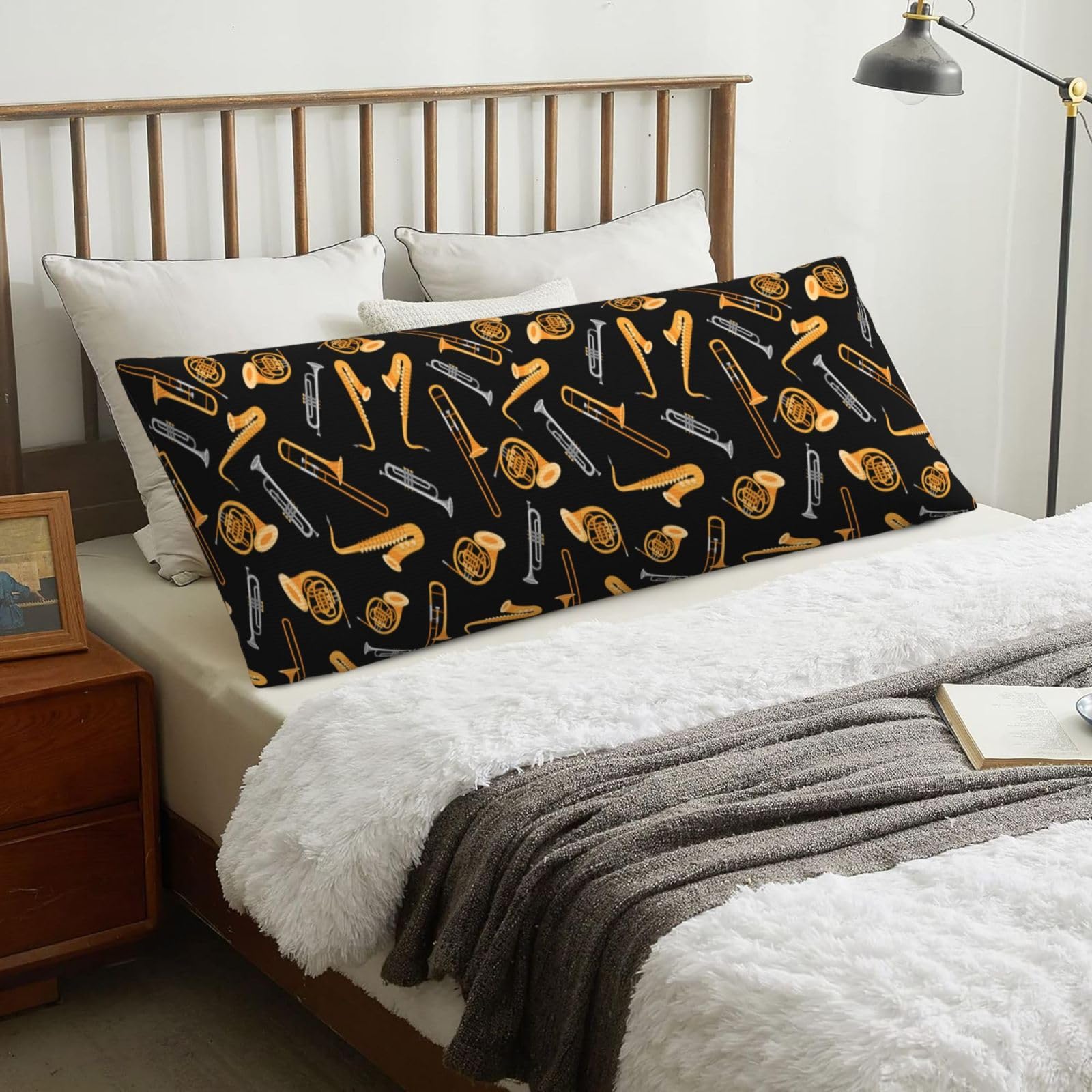 Saxophone Trombone Lover Music, Body Pillow Cover with Zipper,Long Body Pillowcase 20 x 60 in