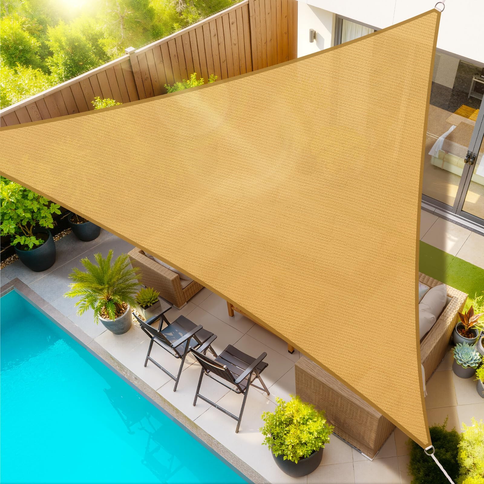 Triangle Sun Shade Sail，Suitable for Courtyards, Patios, Lawns, and Gardens (12' X 12' X 12', Sand)-image-35