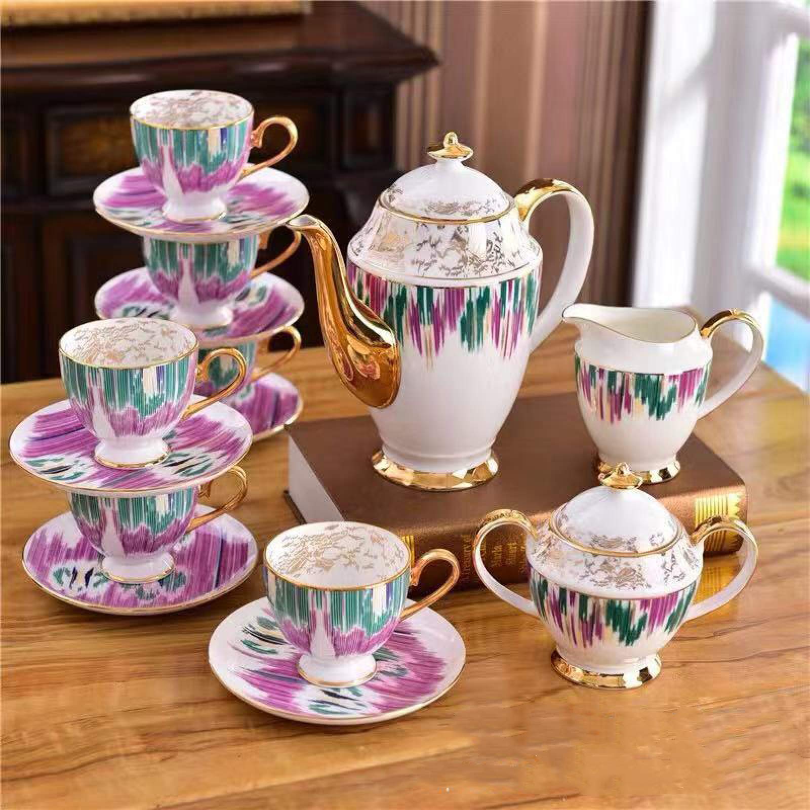 Porcelanowy zestaw do popołudniowej herbaty dla 4 osób, filiżanka z porcelany kostnej i spodek, serwis do kawy z dzbankiem na mleko i cukiernicą, prezent ślubny