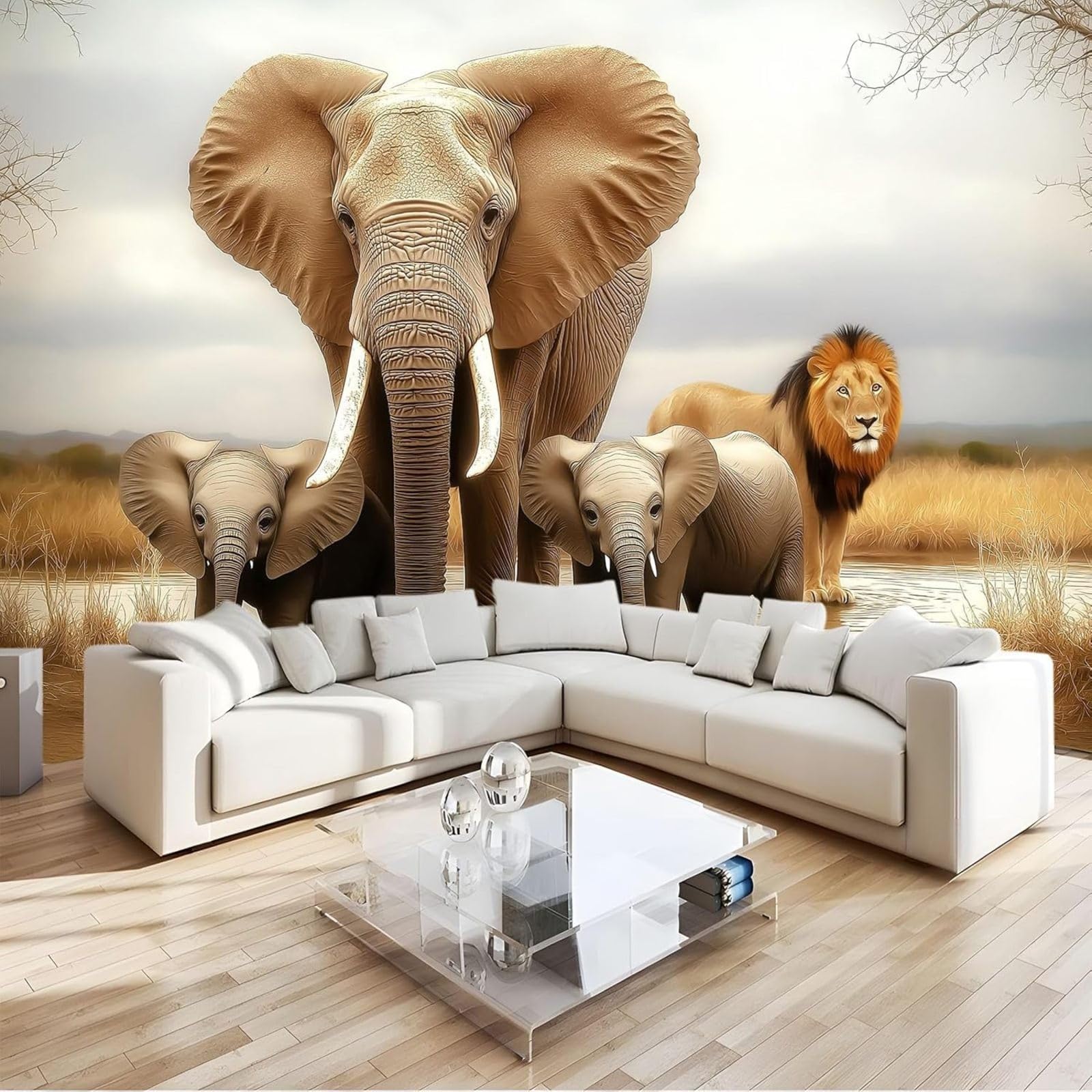 hgjdjhnf Photo Wallpaper African Animal Elephant, Non-Woven Wallpaper, Modern wall Wallpaper for Bedroom, Living Room, Brown, 430cm x 300cm, Stickers - Frameless Painting - Poster