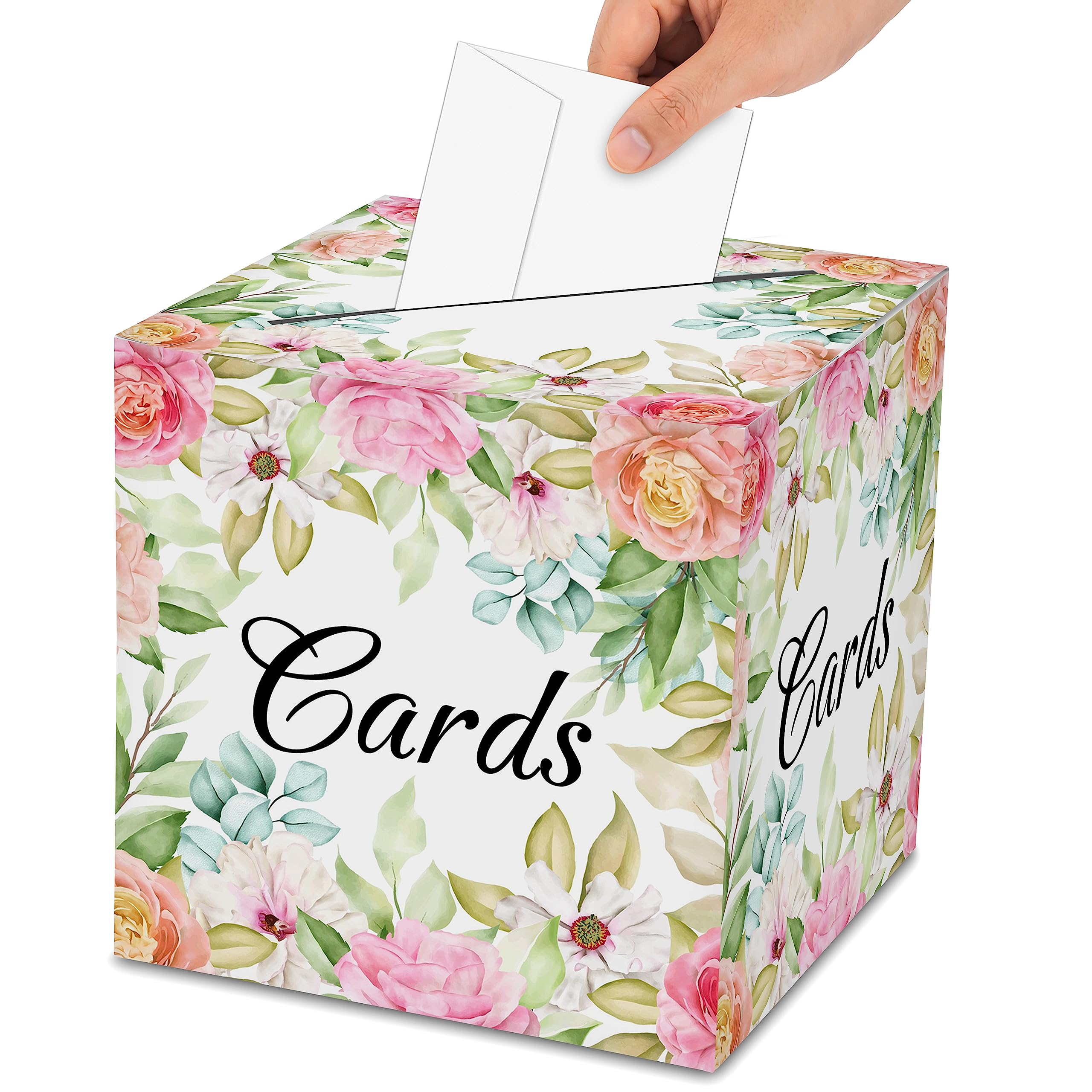 AWSICE Pink Floral Card Box – 1 Set Card Receiving Box for Gift Envelope Money – Wedding Bridal Baby Shower Birthday Graduation Party Supplies Decorations (8