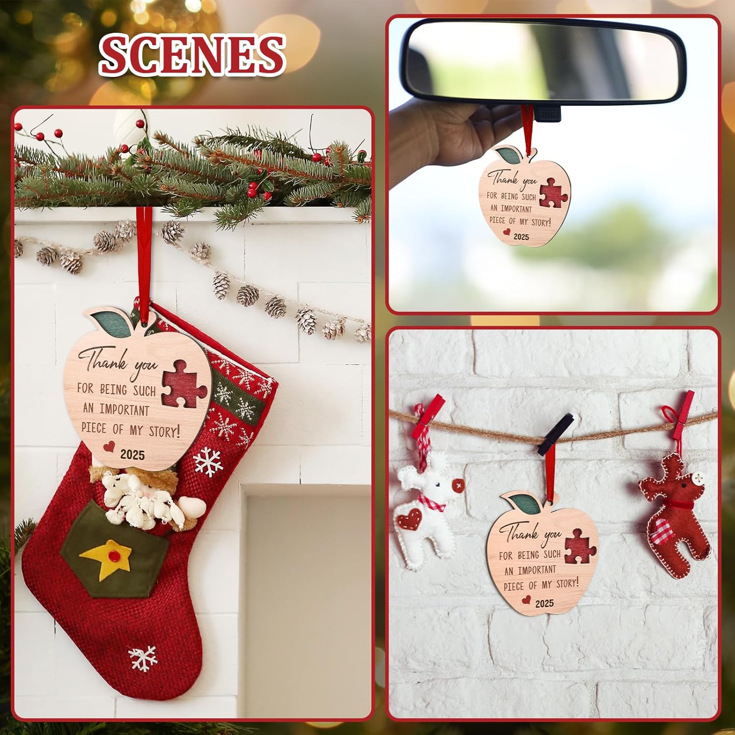 Thank You Teacher Christmas Ornament, Teacher Ornament 2025 for Kindergarten Teacher Gifts, 3D Wood Teacher Christmas Hanging Ornament, for Teachers 2025 (Thank You) - Image 4