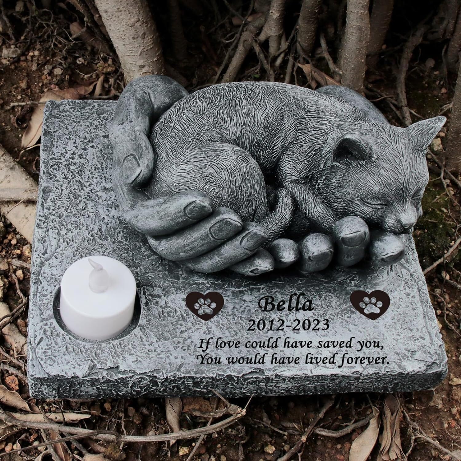 Piedra conmemorativa para superar el duelo de un gato con escultura 3D