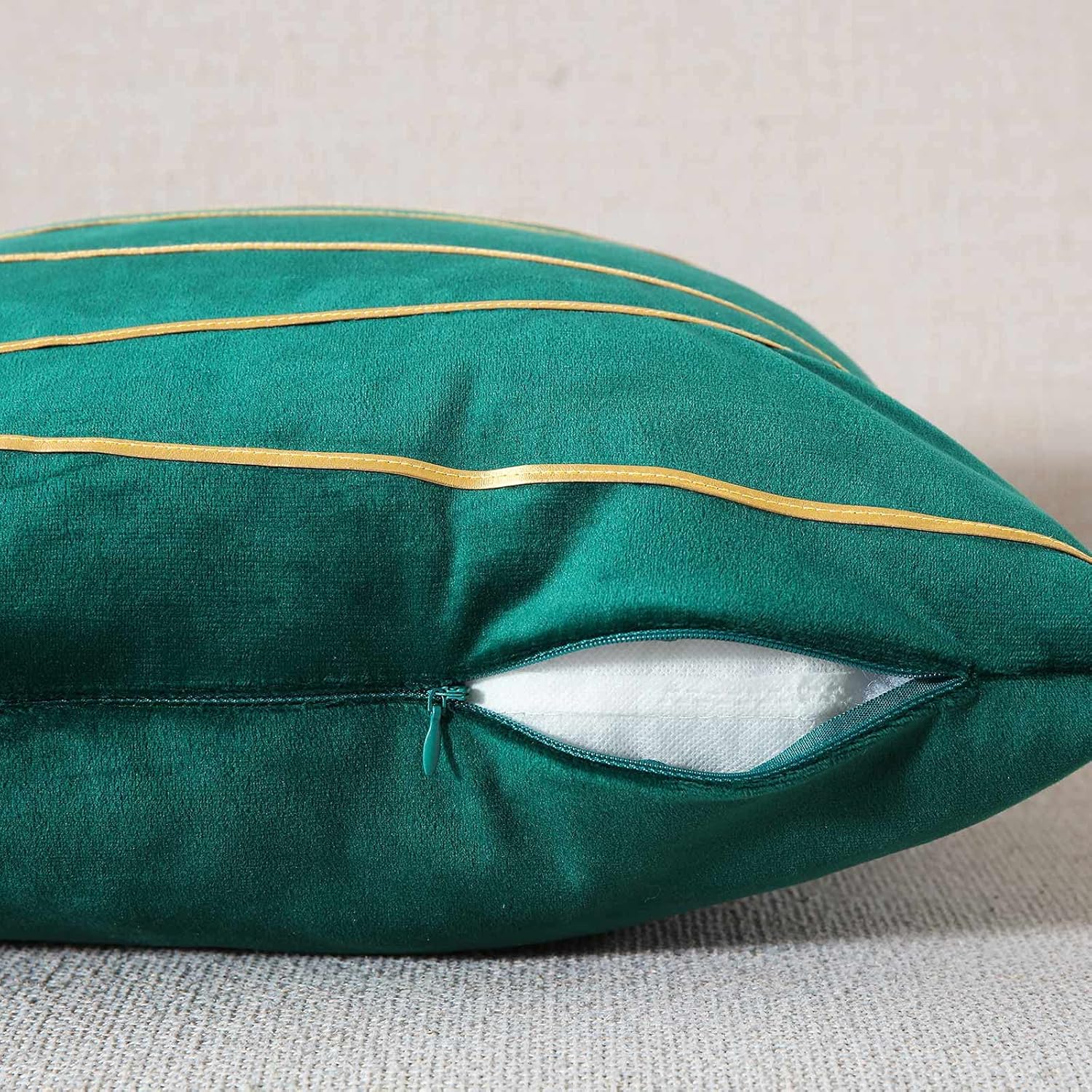 WACOMECO Soft Throw Pillow Covers - Pack of 2 Velvet Decorative Cushion Covers Cases for Sofa Bedroom Livingroom Car, 18" x 18", Dark Green and Gold - Image 4