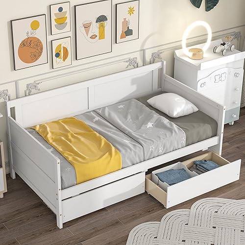 ZJIAH Sofá cama individual con dos cajones de almacenamiento marco de sofá cama de madera maciza con soportes de listones de madera muebles de sofá