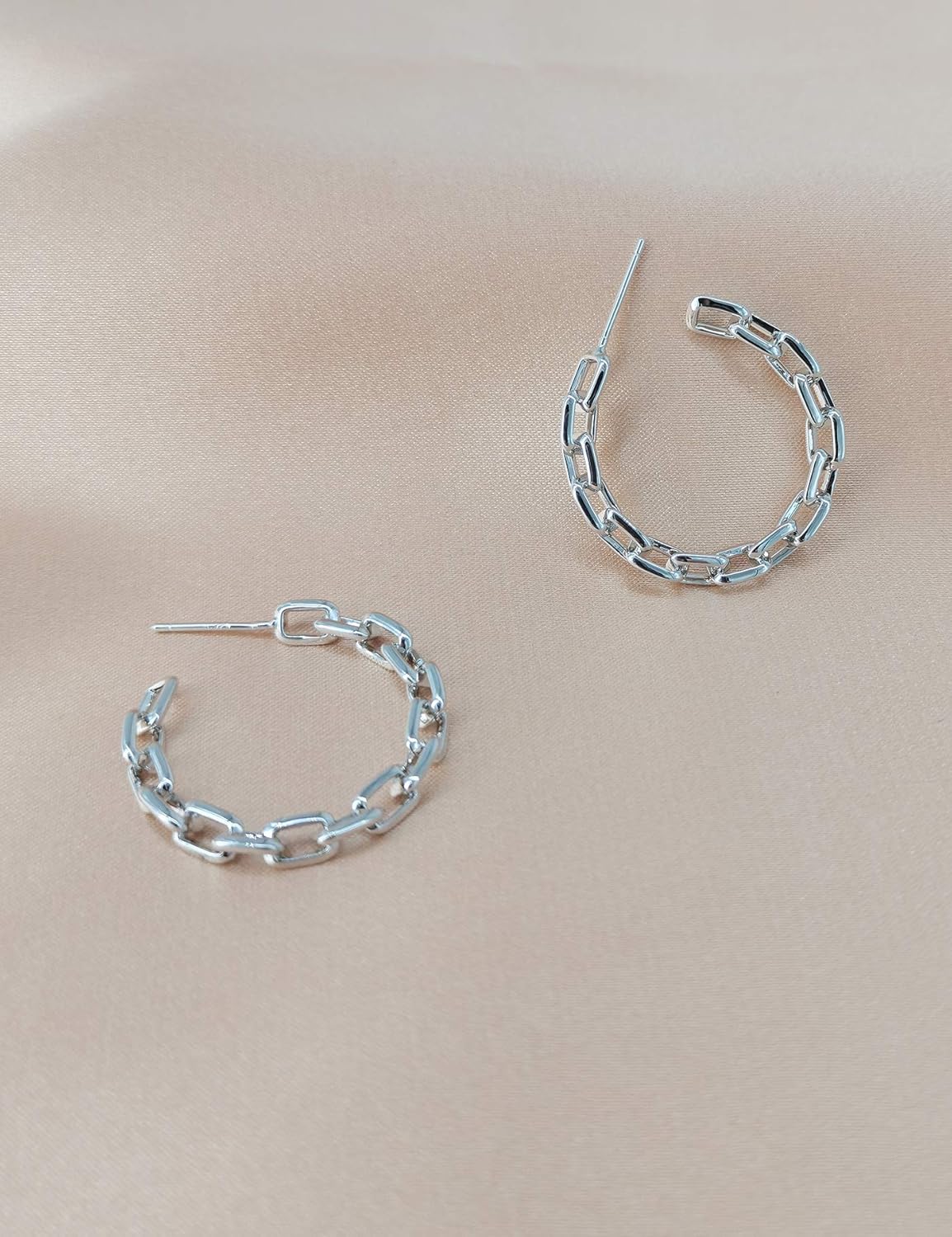 Hoop Earrings for Women - Chain Hoop Earrings Gold/White Gold - Link Hoop Stud Earrings - Image 3