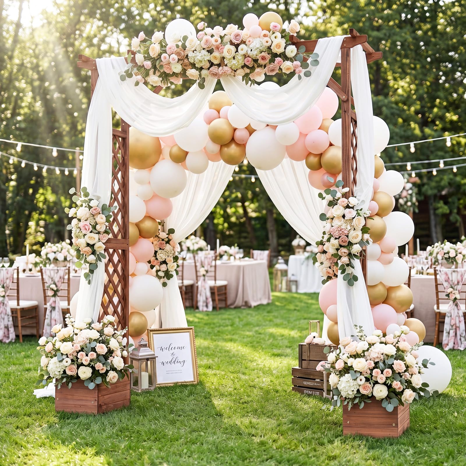 COSTWAY Arche de Jardin en Bois de Sapin, avec 2 Bacs à Fleurs | Pergola Extérieur Toit Suspensions, Treillis Latéral pour Plantes Grimpantes, Décoration Entrée Patio, 208 x 55 x 220 cm