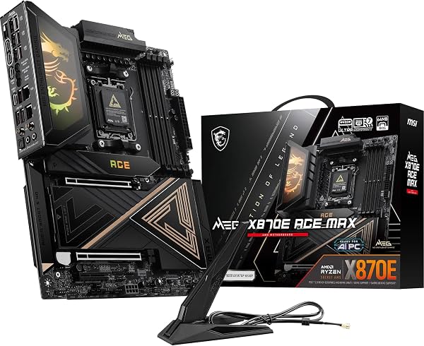 Placa madre MSI MEG X870E ACE MAX, ATX - Compatible con procesadores AMD Ryzen 9000/8000/7000, AM5-64MB BIOS ROM, VRM 110A SPS, memoria DDR5 (hasta 9000+ MT/s OC), M.2 y PCIe 5.0, USB4, Wi-Fi 7, LAN 10G