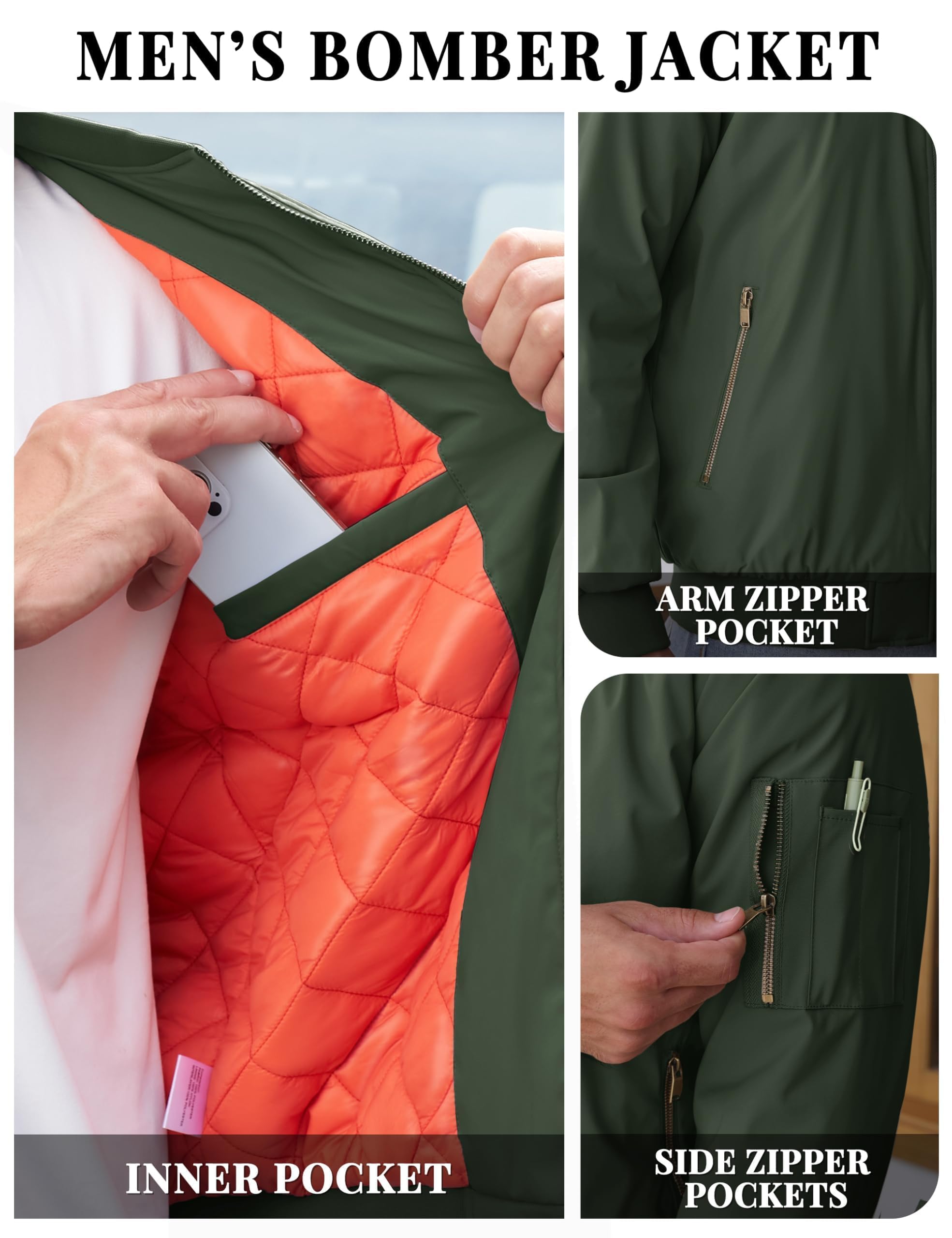 TACVASEN Uomo Giubbotto bomber Jacket Autunnale Calda Sportiva Tempo Libero Casual