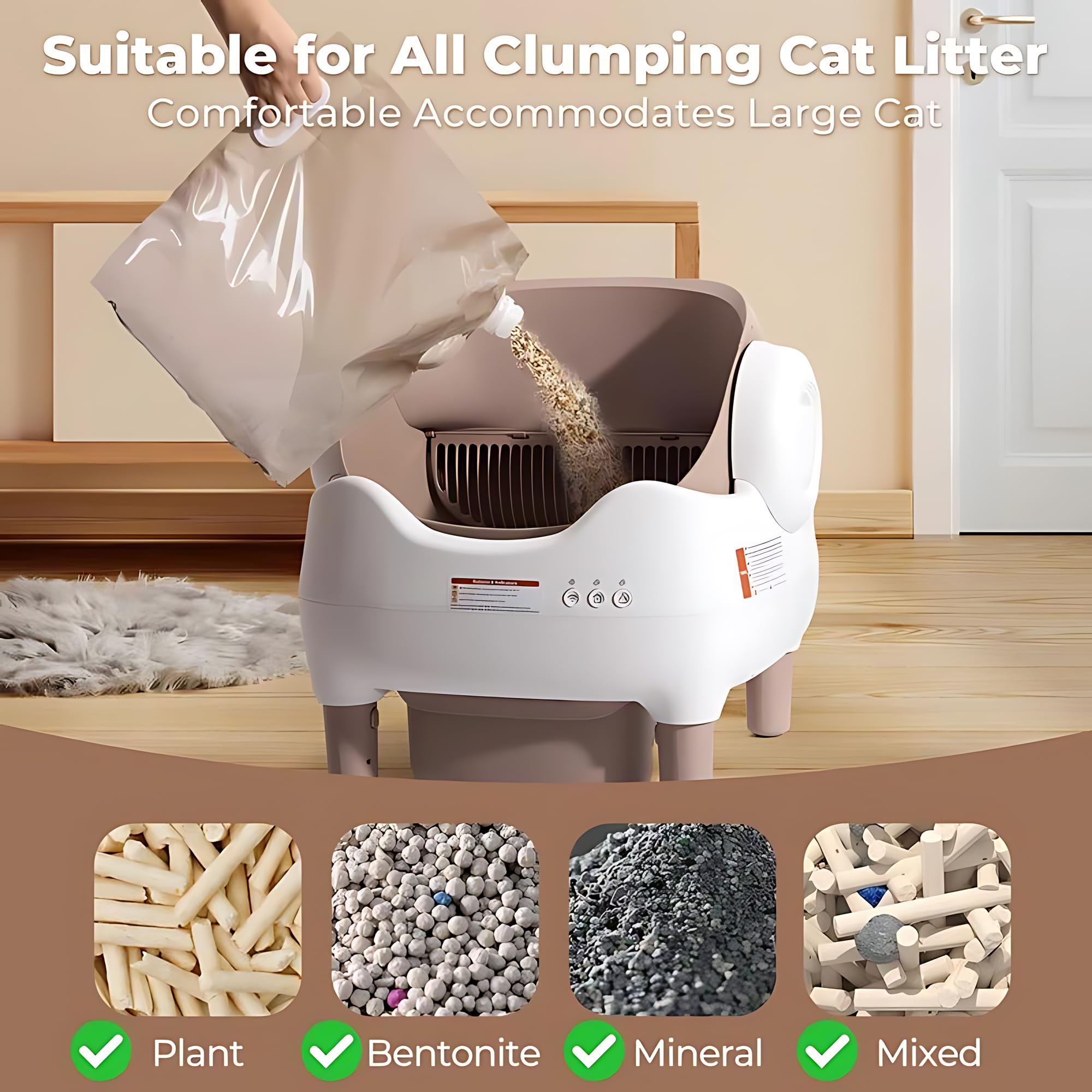 time-Limited seckill $147, Limited to 10 Units Self Cleaning Litter Box, Automatic Cat Litter Box with APP Control, Odor-Free Large Waste Bin, Open-Top for Multi Cats - image 5