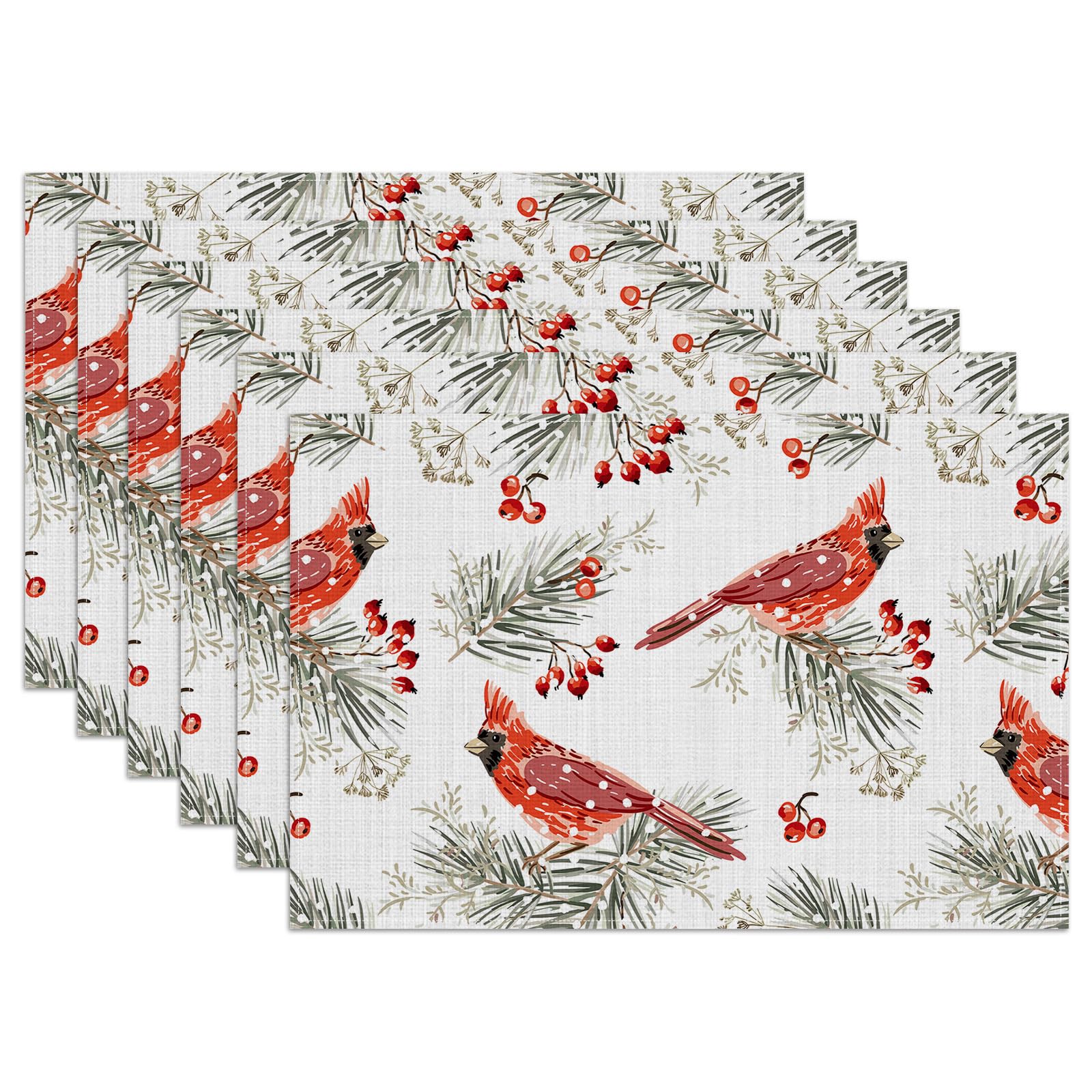 Cardinal Birds Placemats Set of 6, Washable Heat Resistant Table Mat Linen Place Mats for Party Kitchen Dining Home Decor 12x18 Inch