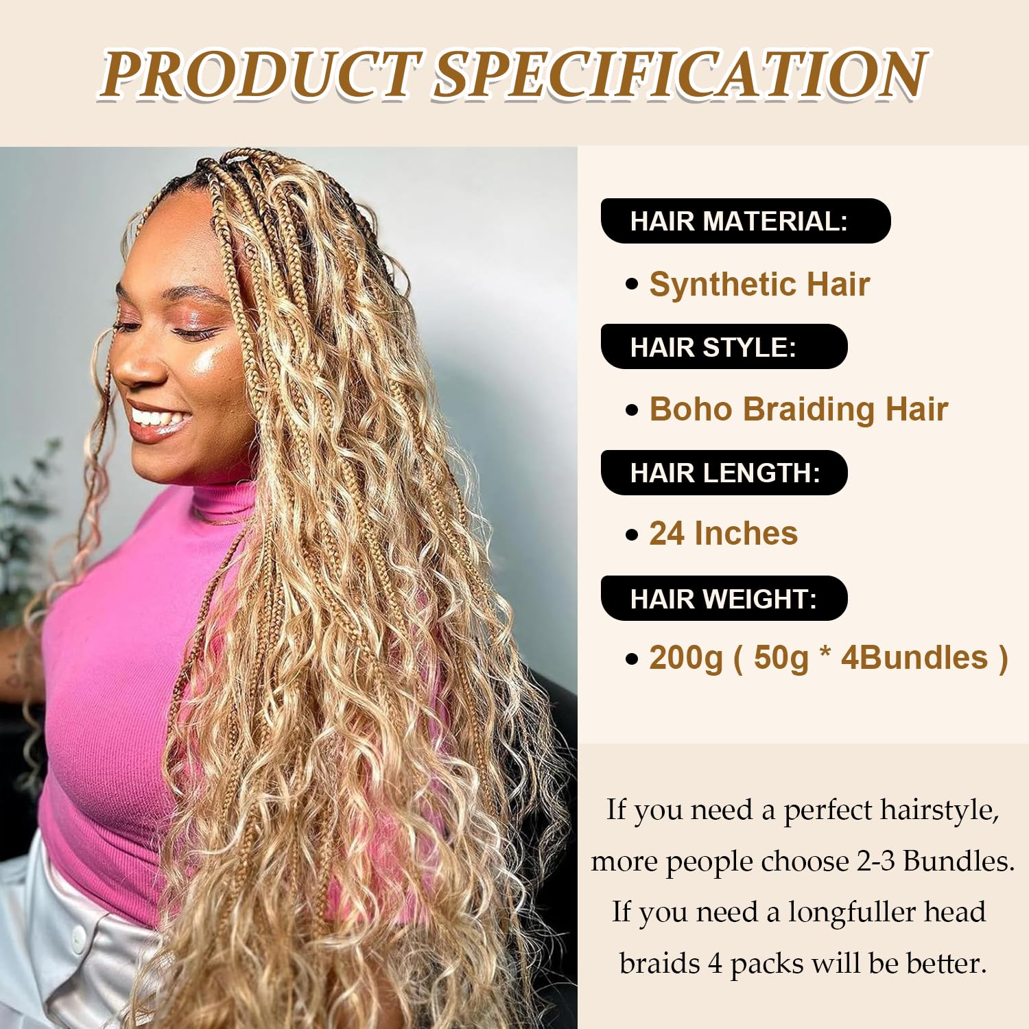 Seimainurs Deep Wave Crochet Hair Long Curly Braiding Hair for Boho Braids Ocean Wave Braiding Hair for Black Women (T30/613 - Image 3