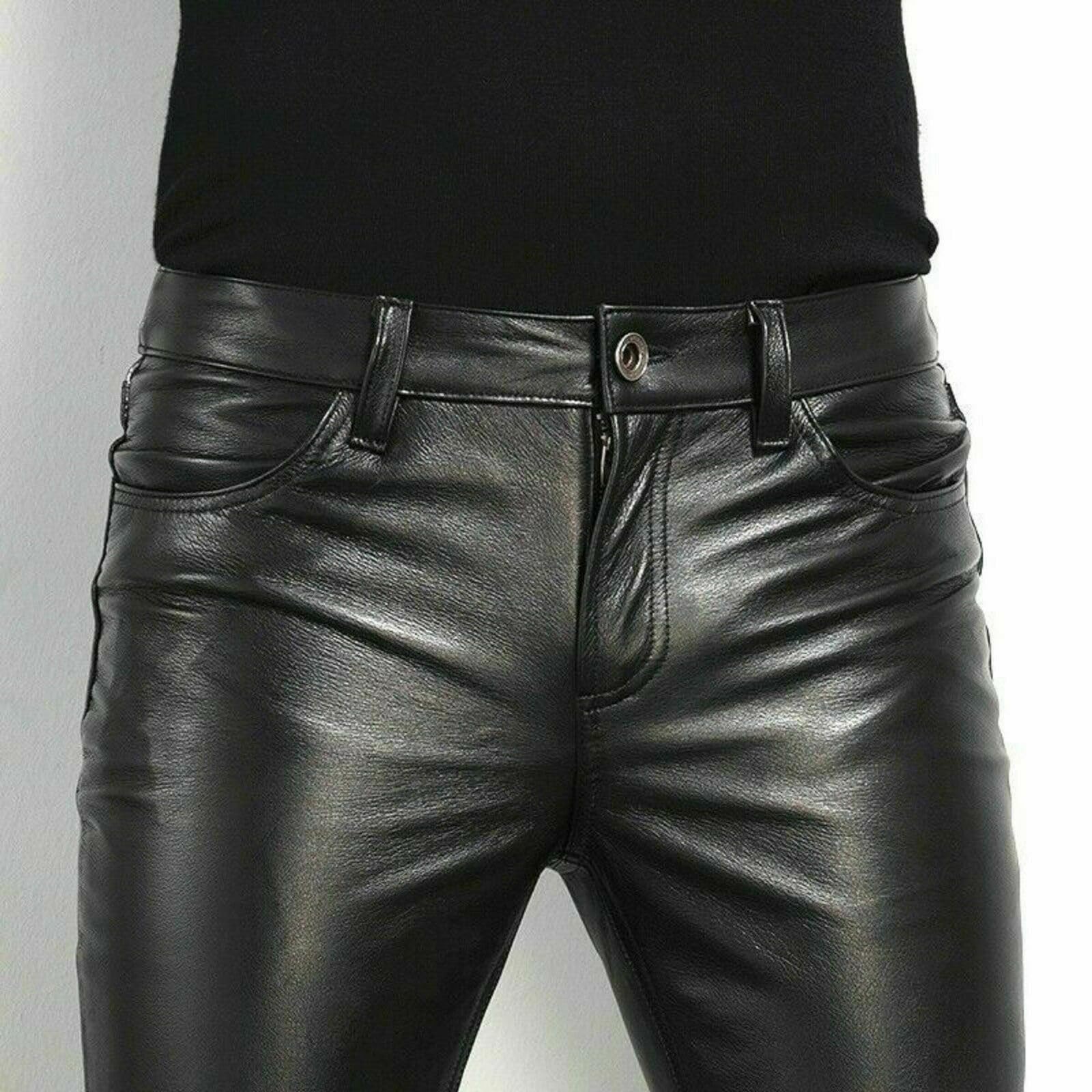 Pantalones De Cuero Ajustados para Hombre Elásticos De Piel Sintética Lápiz De Aspecto Húmedo Pierna Recta para Motocicleta Motociclista Baile Discoteca