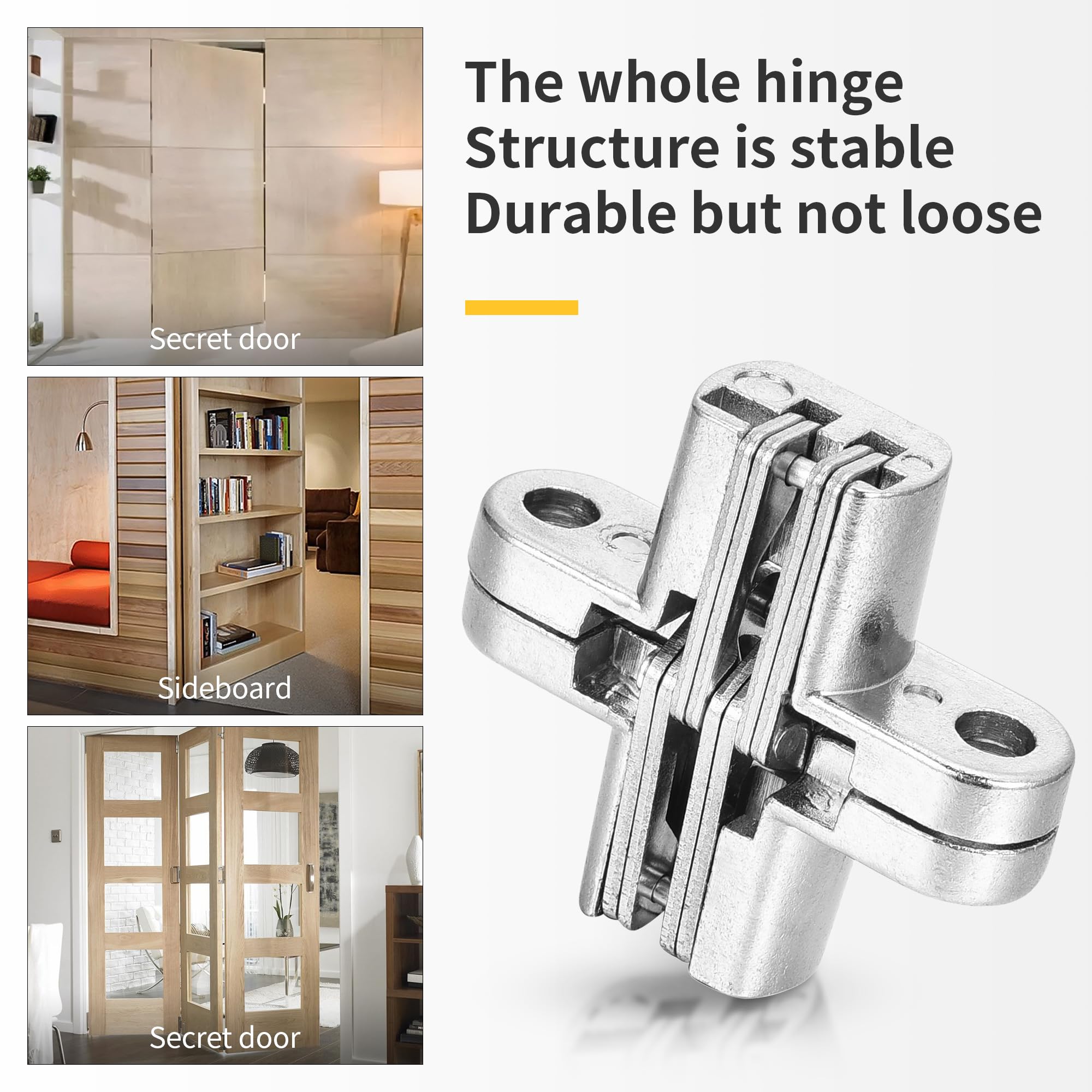 Lpraer 6 Packs Hidden Door Hinges Invisible 180 Degree Cross Hinge for Doors Kitchen Cabinet Hinges Concealed,Stainless Steel - Image 3