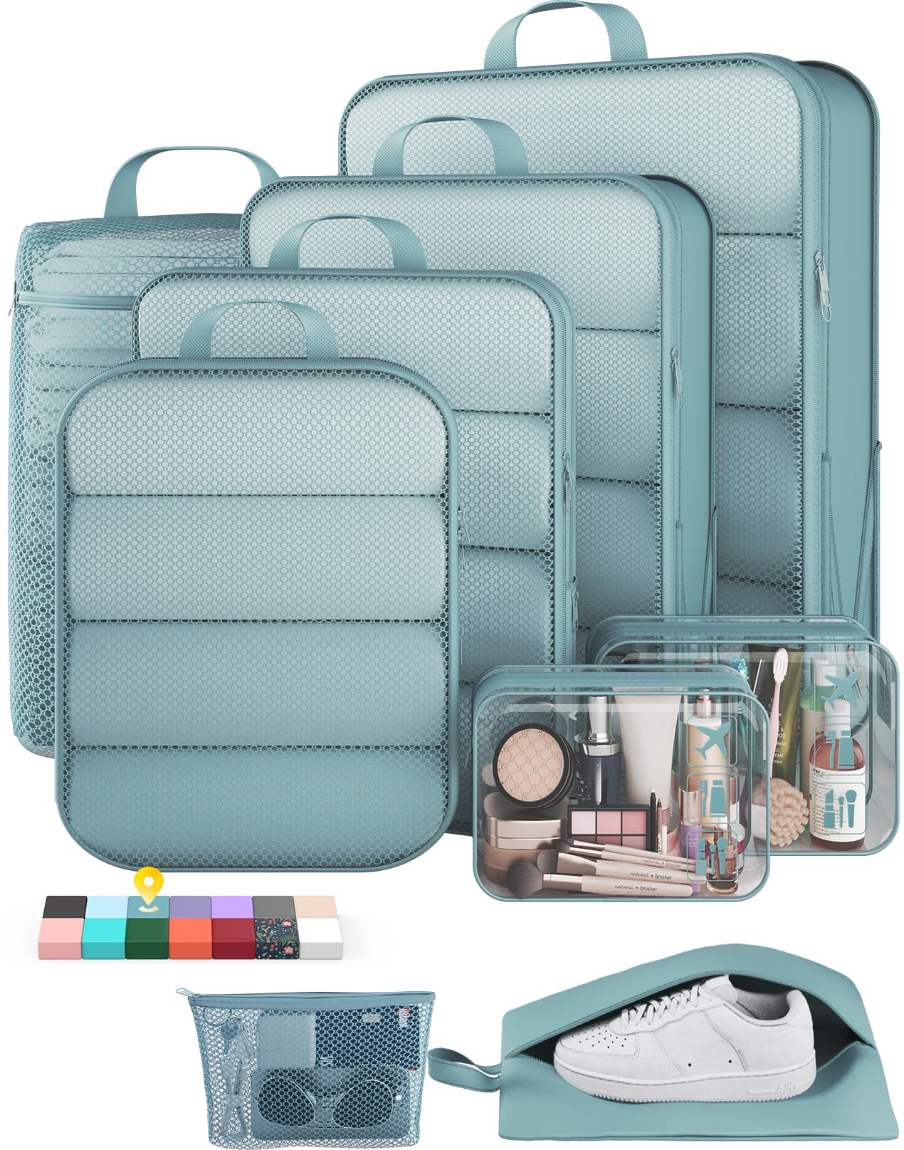 Veken 9/11 Set Compression Packing Cubes for Travel Essentials,Compressible Expandable Large Luggage Suitcase Organizer Bags for Clothing,Durable