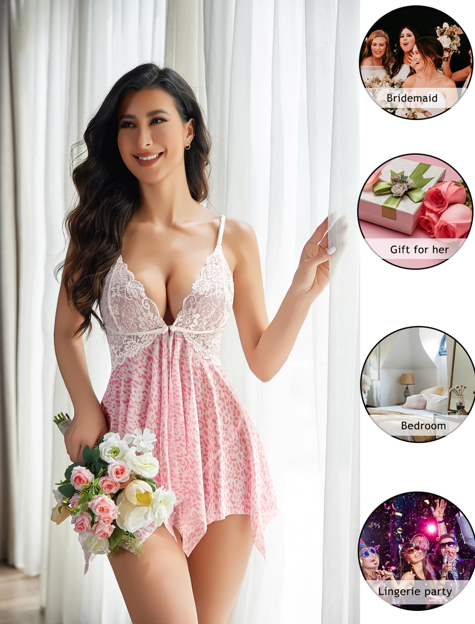 Avidlove Women Lace Lingerie Front Closure Babydoll V Neck Nightwear Sexy Chemise Nightie: X-Small A White