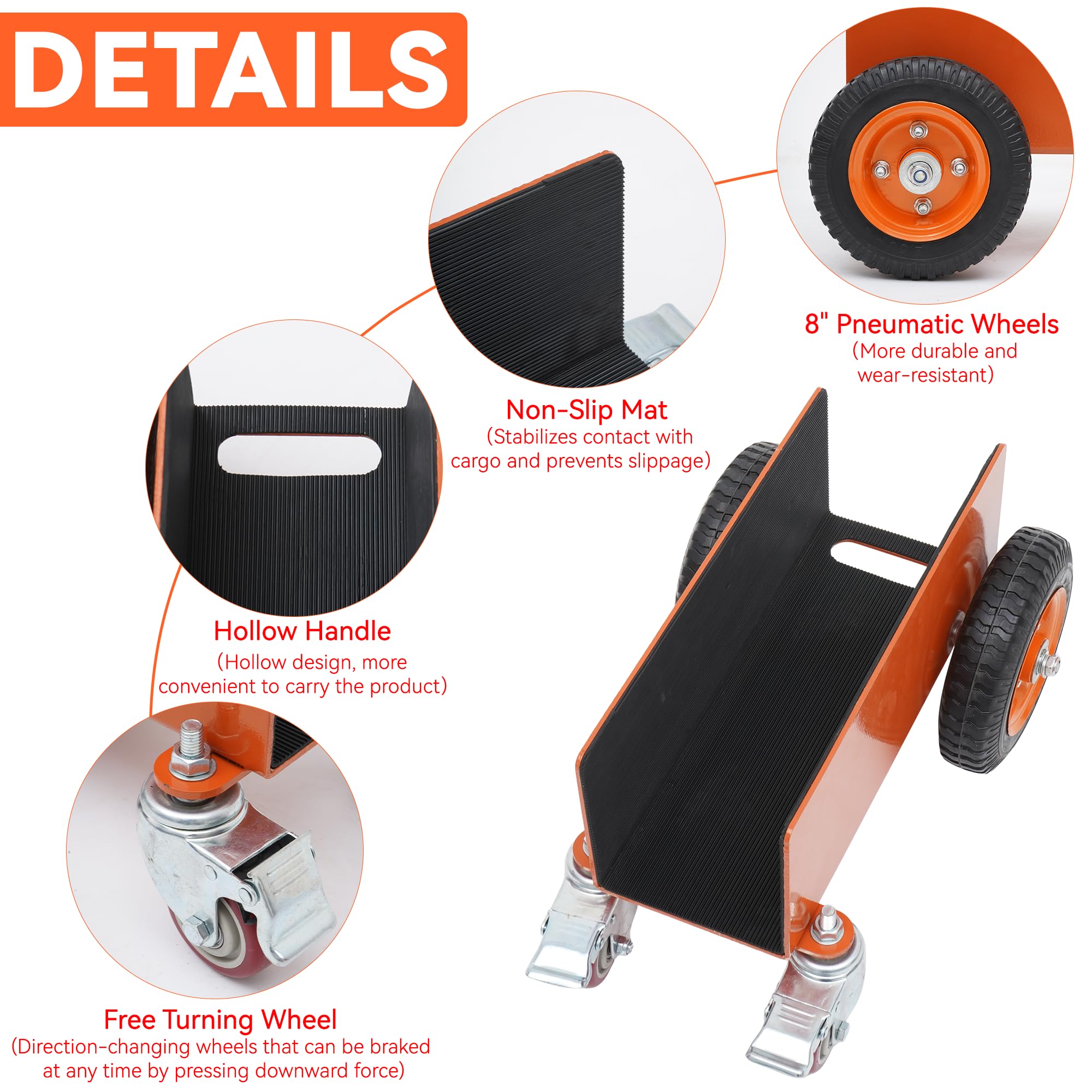 AIWFL Carrito de puerta resistente con capacidad de 1100 libras, 4 ruedas, granito, losa de granito, con ruedas neumáticas de 8 pulgadas, carrito de panel para manejo de materiales de láminas de yeso,