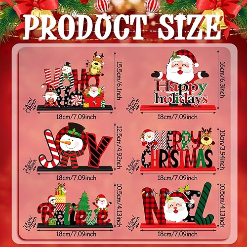 Miniatura 9 de 6 piezas de decoración de mesa de Navidad, muñeco de nieve de madera, Papá Noel, centro de mesa de Navidad, reno, Noel Joy Believe Merry Christmas