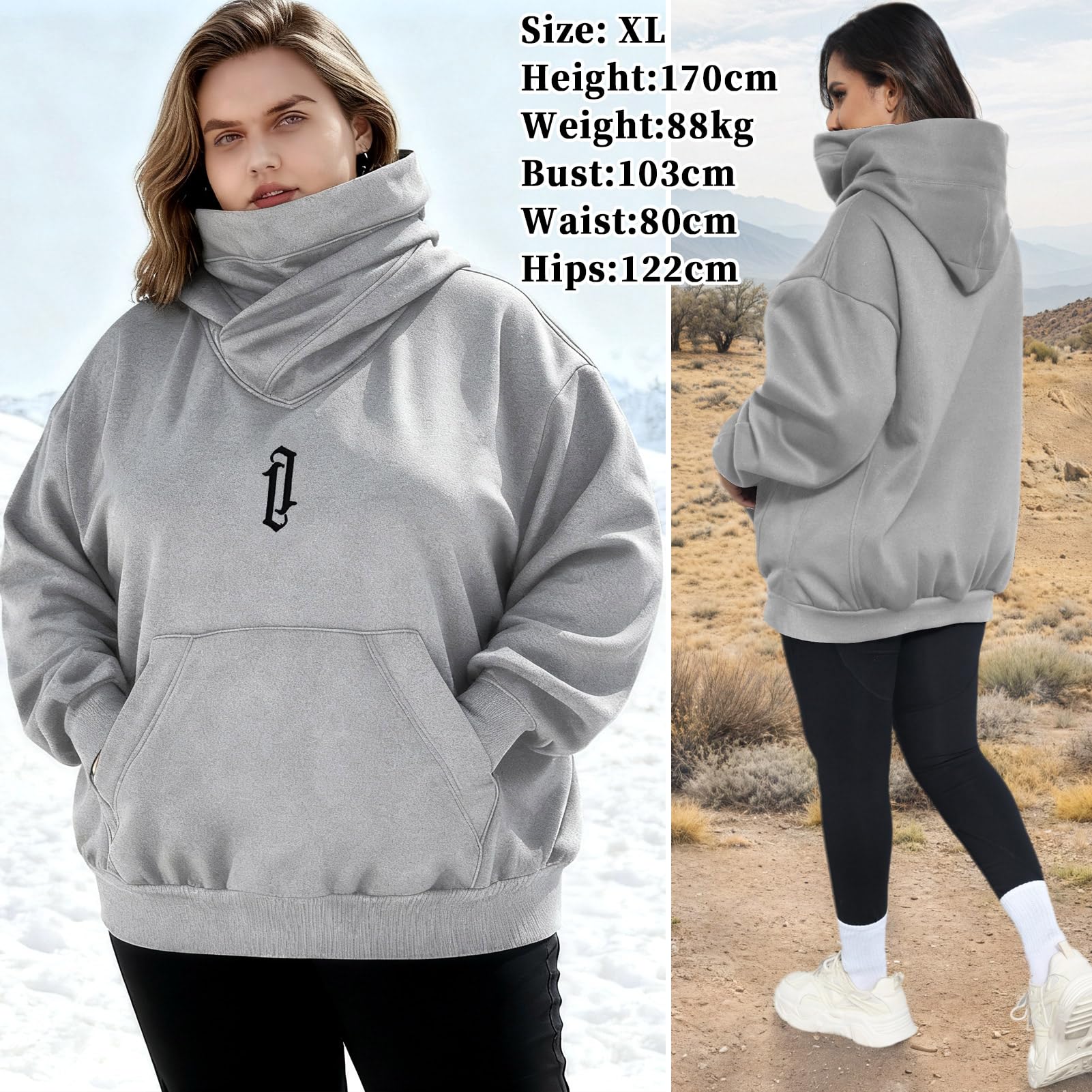 Donna Felpa con Cappuccio Pile con Sciarpa Cotone Morbido Pullover Oversize Hoodie Casual Autunno Inverno Vestiti