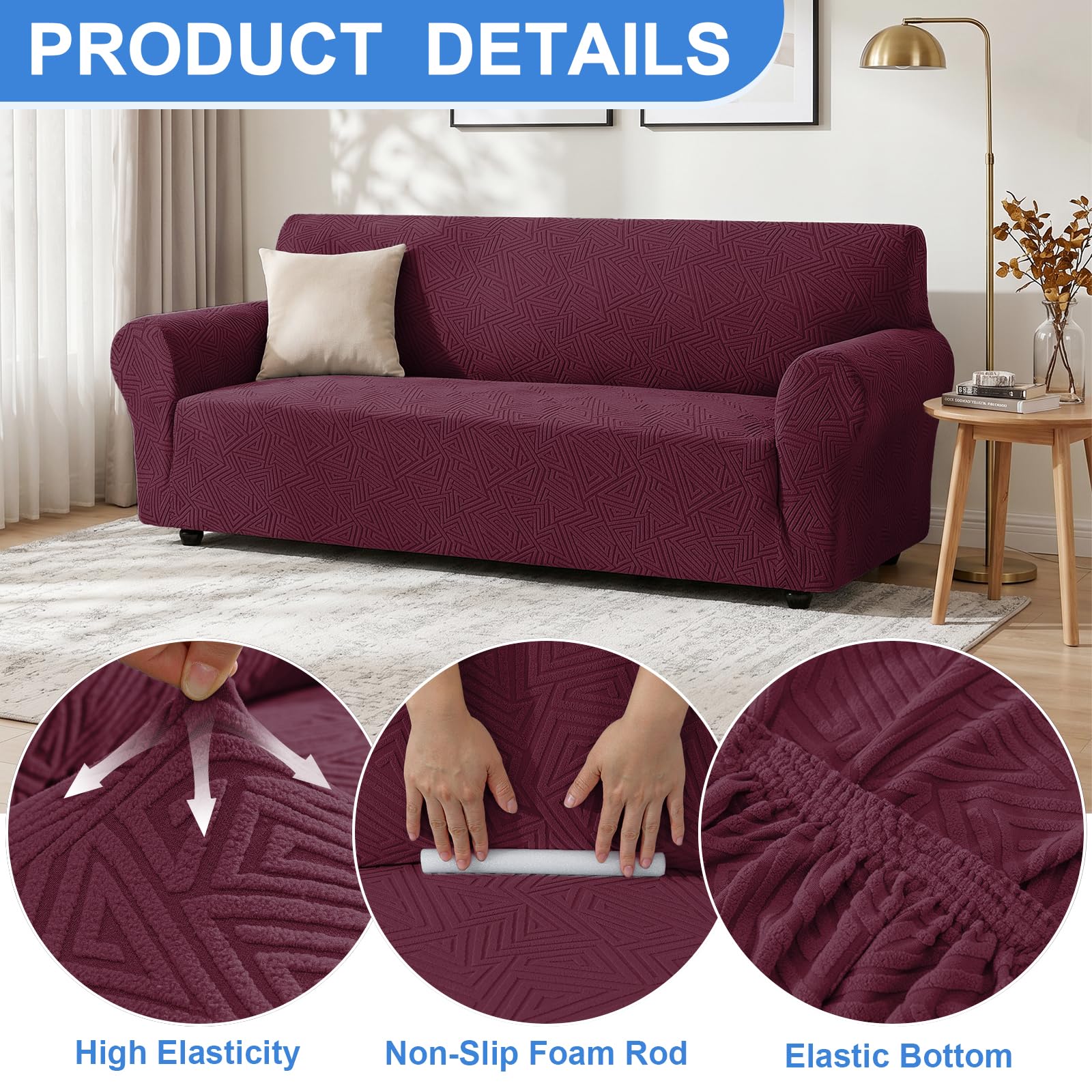Ystyle Funda Sofa 3 Plazas con Brazos, Burdeos