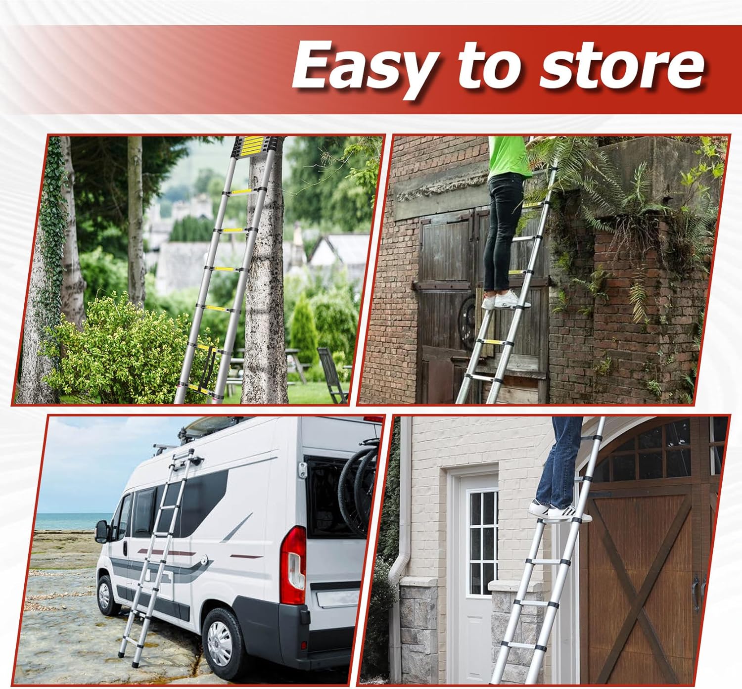 Telescopic Ladder 14.5FT/4.4M Aluminum Collapsible Retractable Portable Extension Ladder for Household or Outdoor Work 330lbs Capacity