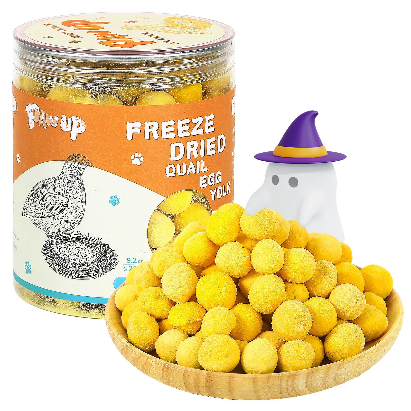 PAWUP Freeze Dried Cat & Dog Treats, Natural Quail Egg Yolk, Single Ingredient, High-Protein Pet Snacks for Skin & Coat Health, No Artificial Additives, 9.2 oz