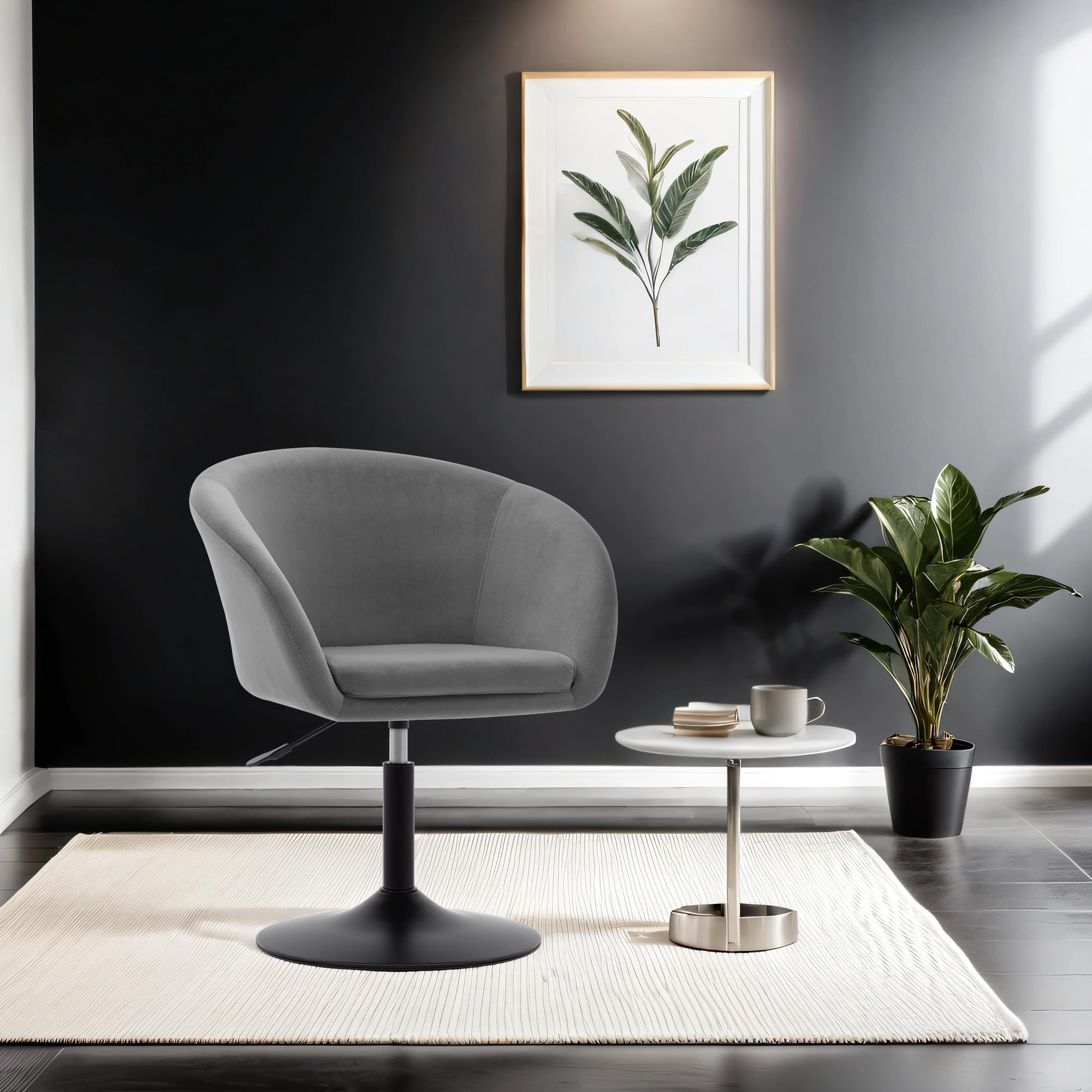 Duhome Schminkstuhl Höhenverstellbar, Lounge Sessel aus Samt Drehbar Cocktailsessel Drehstuhl mit Armlehne für Wohnzimmer Esszimmer Schlafzimmer, Grau